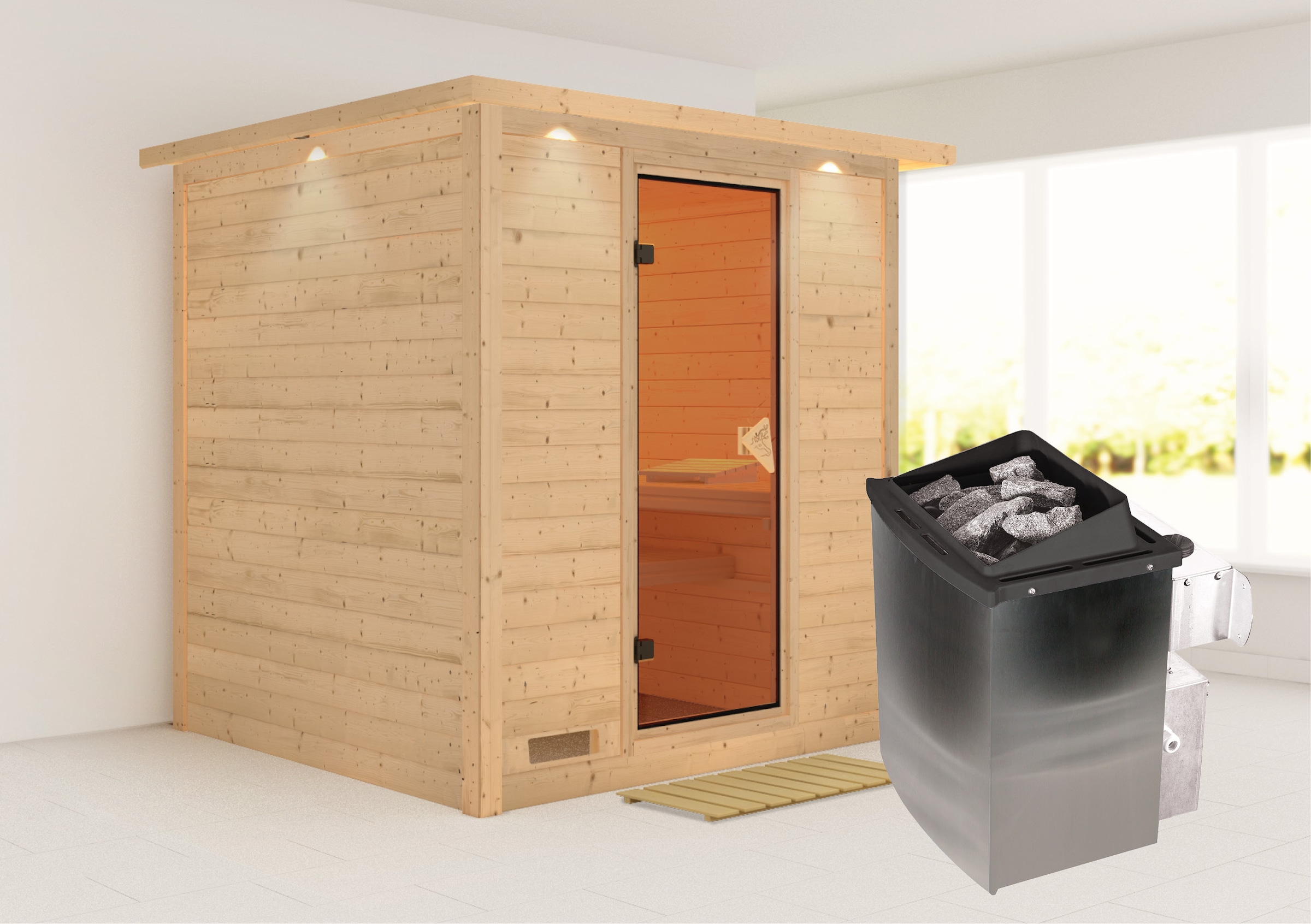 Karibu Sauna "Menja" Set, Ofen 9 kW integr. Strg