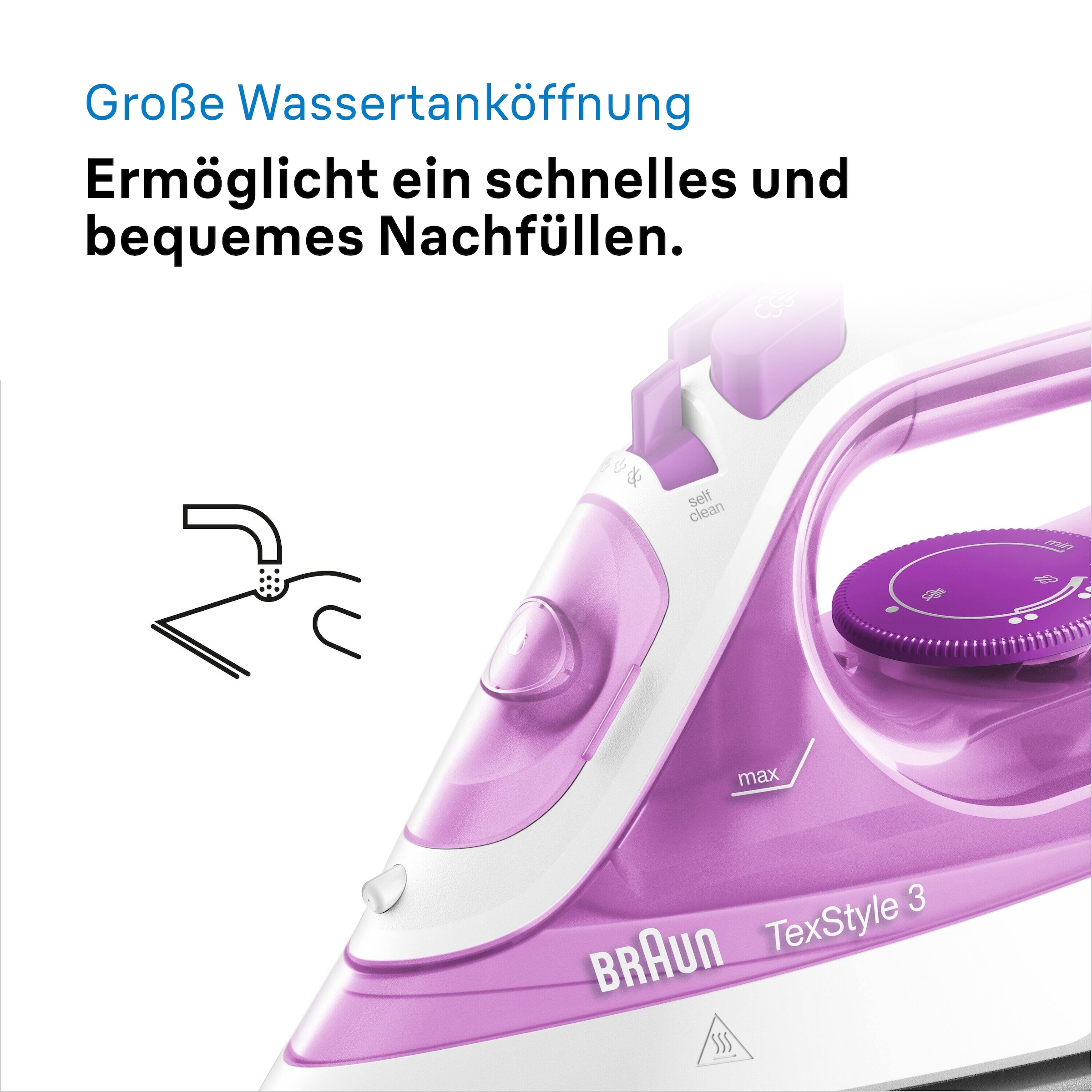 Braun Dampfbügeleisen »TexStyle 3 SI 3030 PU - 2.300 W, 140 g Dampfstoß, 270 ml Wassertank« 2300 W 45 g Dampfmenge, SuperCeramic Bügelsohle, 35 Sek. Aufheizzeit