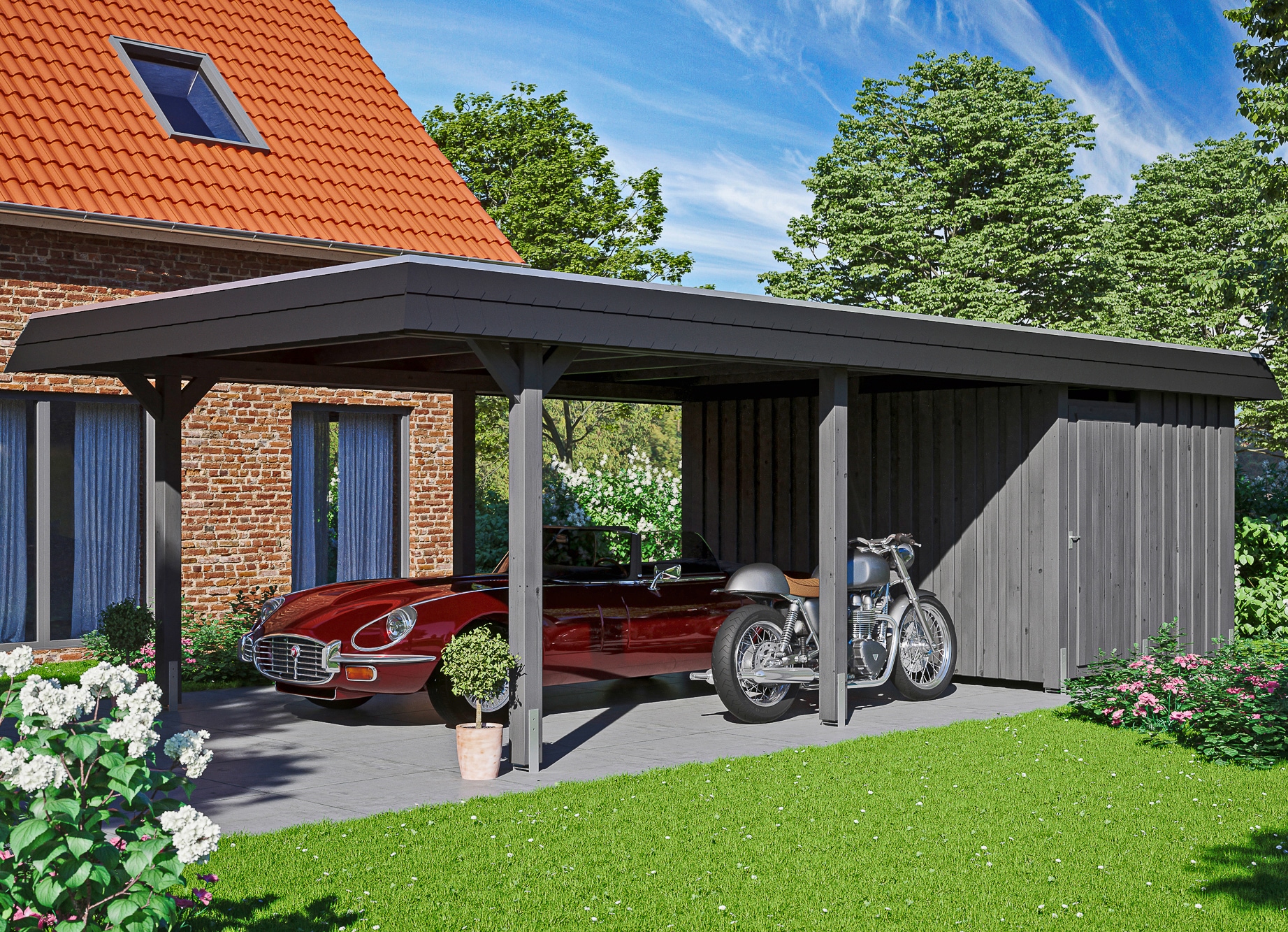Skanholz Einzelcarport "Wendland" Leimholz 341 cm dunkelgrau