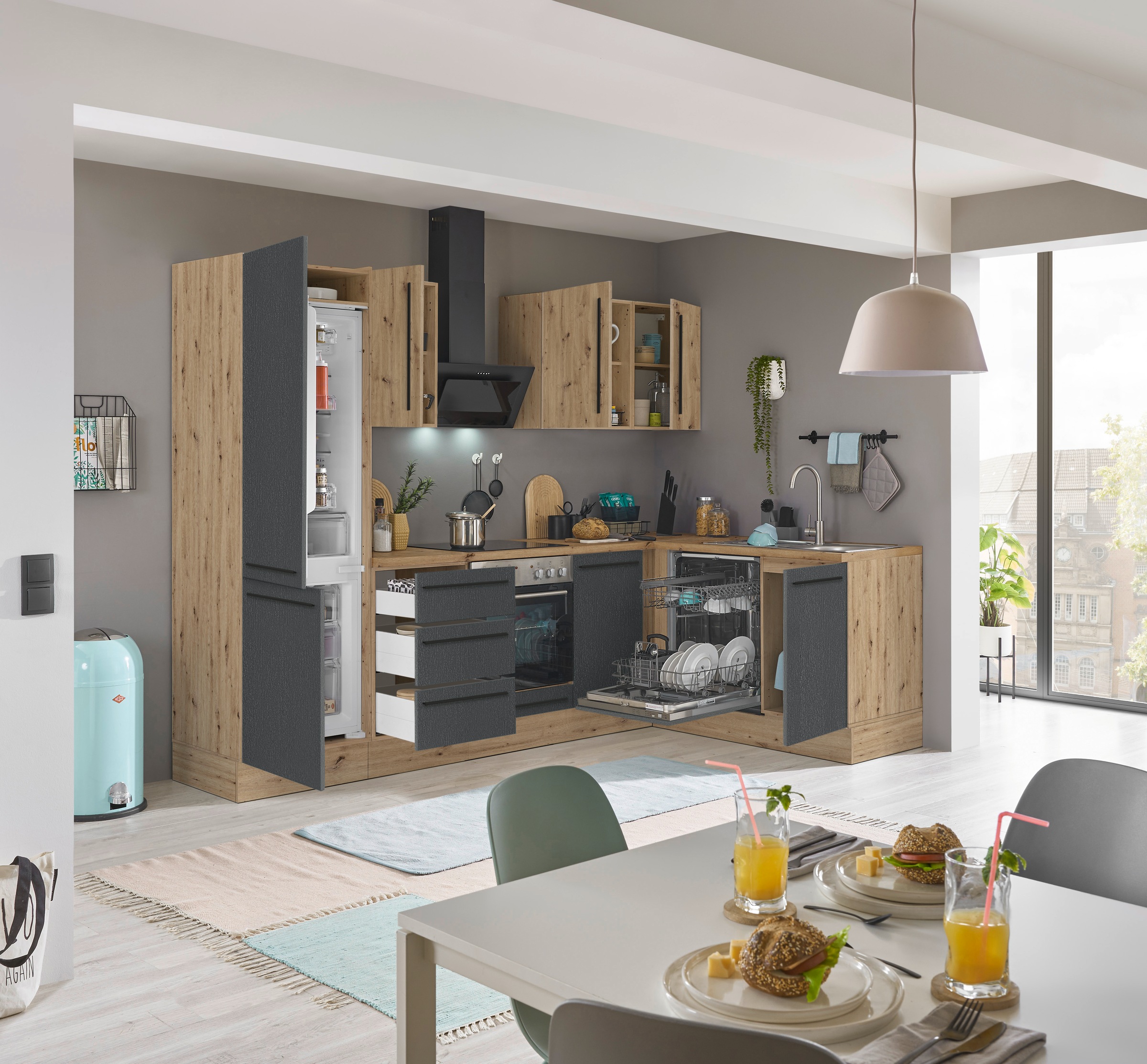 KOCHSTATION Winkelküche »Florida, Stellbreite 280x165 cm«, wahlweise mit E-Geräten, mit Softclose für Türen und Schubkästen