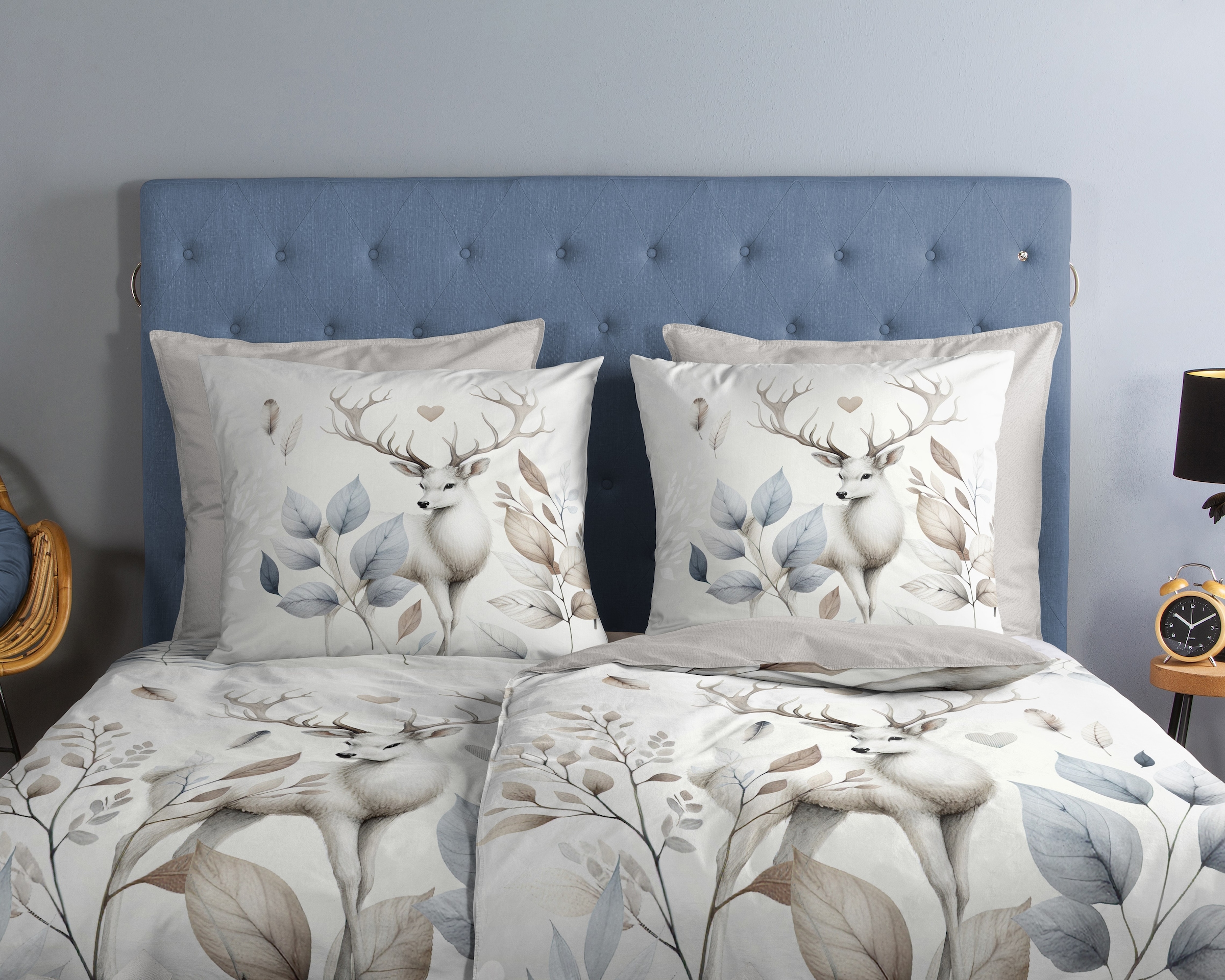 good morning Wendebettwäsche »Norda« 2 Stk. tlg. 100% Baumwolle, Renforcé, Reißverschluss, Wendeoptik, Hirsch, Reh