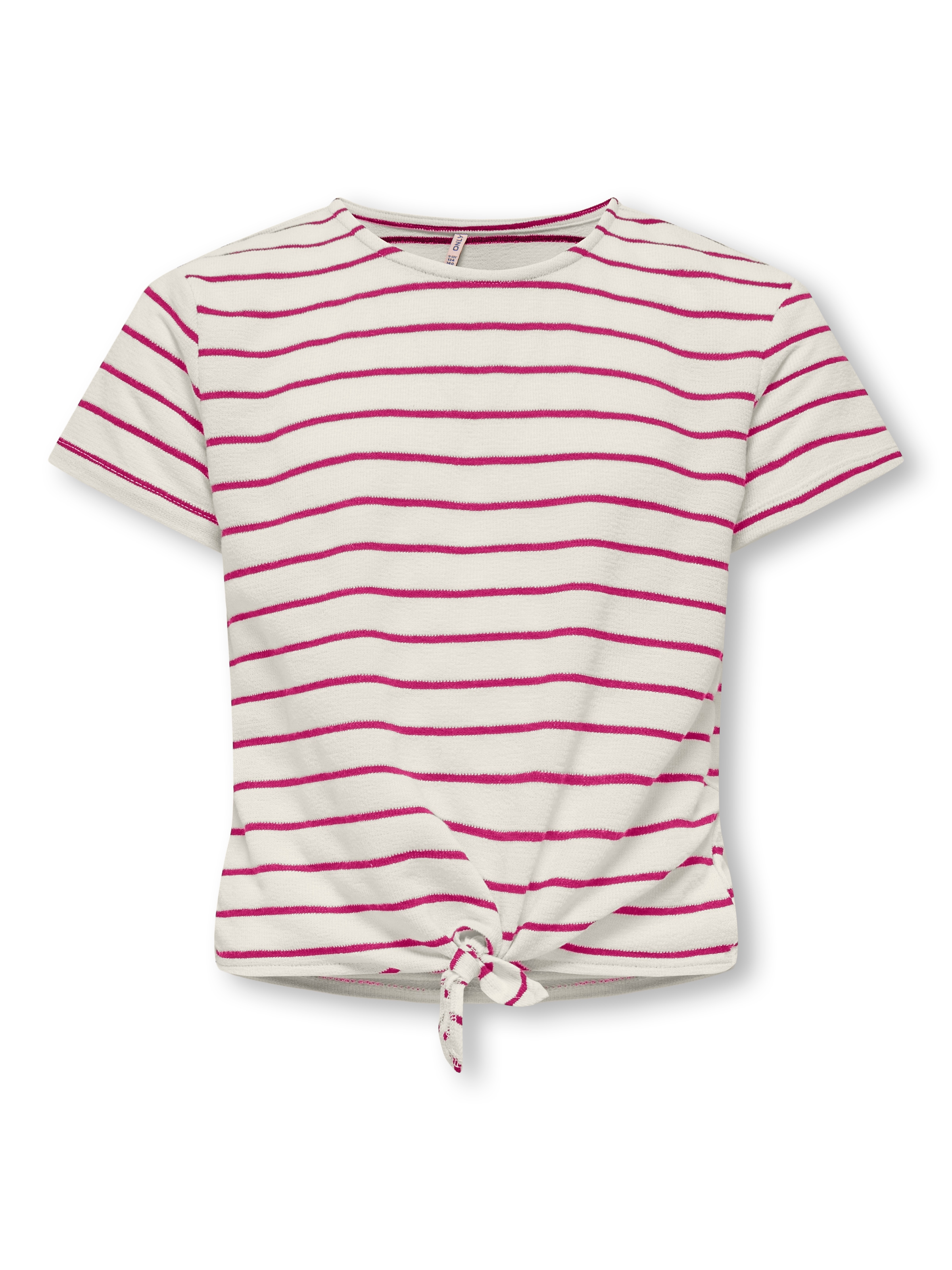 KIDS ONLY Mädchen T-Shirt "KOGJANA SS STRIPED KNOT TOP JRS"tofu stripes:pink yarrow, Gr. 122, gestreift, Jersey, Obermaterial: 86% Polyester, 14%