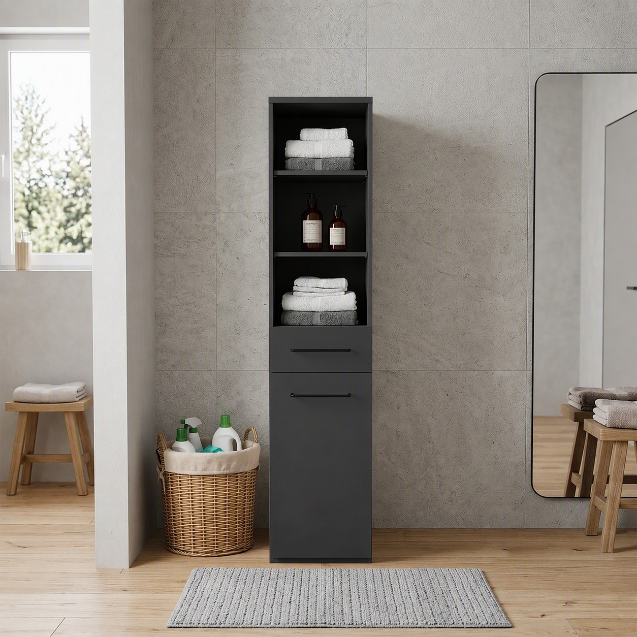 KOCHSTATION "KS-Linda" Breite 40 cm, Höhe 187,5 cm,Wäschekorb, 25mm starke Wände