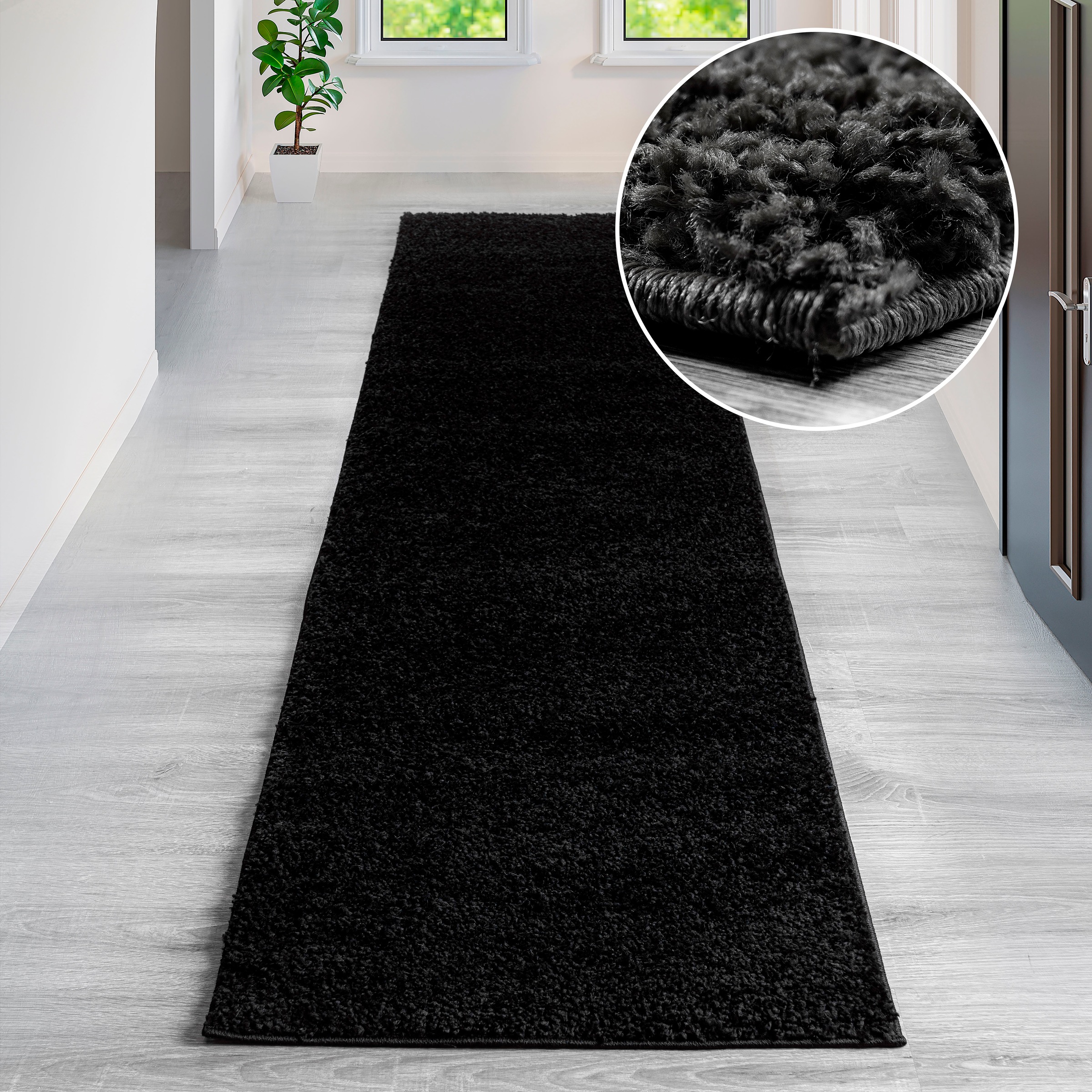 Hochflor-Teppich OTTO HOME "Viva Shaggy, in Standard- und Premium-Qualität, 30 mm oder 45 mm Höhe" Gr. 11, grau (schwarz), B:67cm H:30mm L:230cm, Kunstfaser, Teppiche, Uni Farben, einfarbig, besonders weich und kuschelig, Kundenliebling