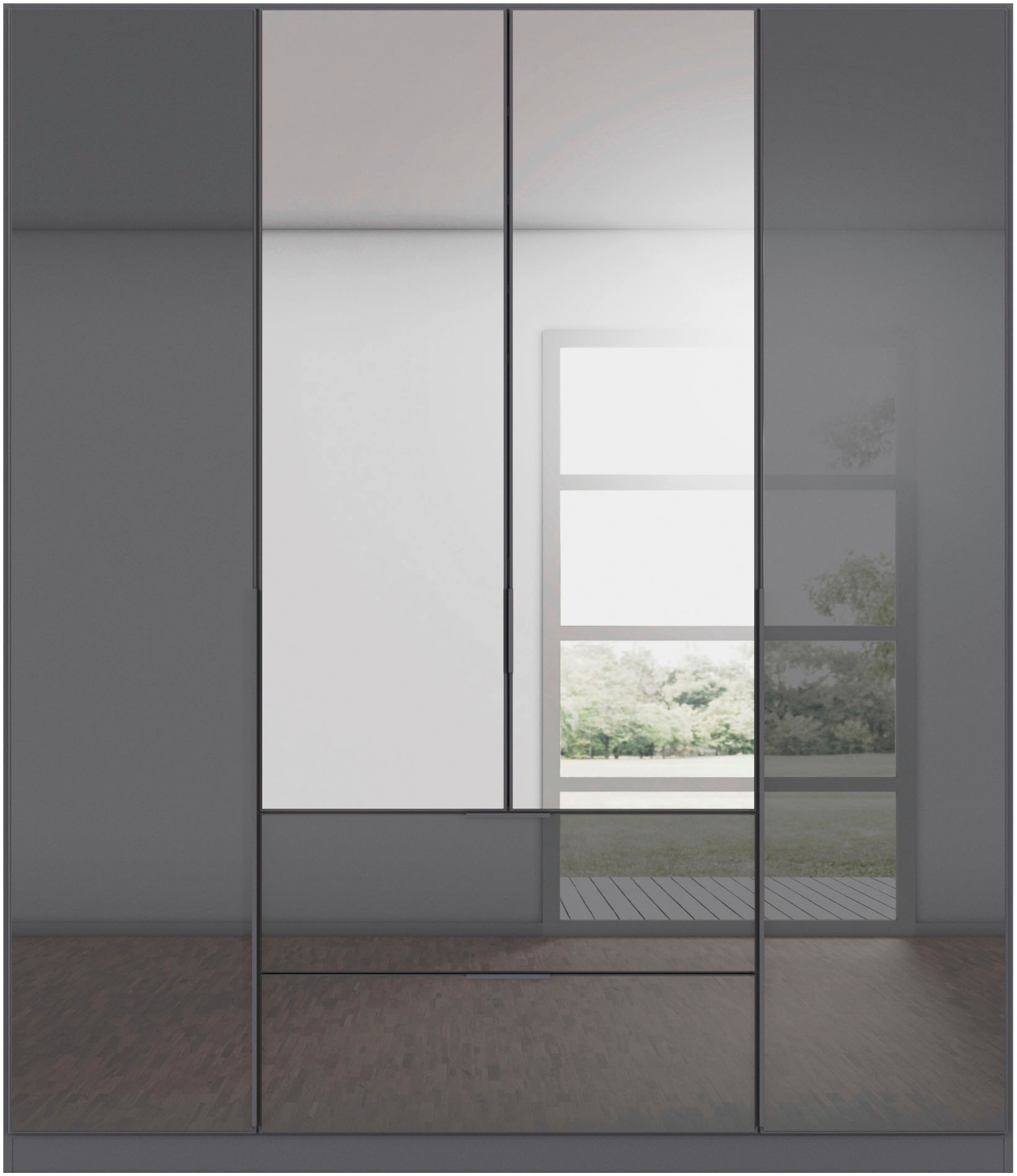 rauch Drehtürenschrank »Kleiderschrank Kleiderschränke Schrank Garderobe AGORDO mit Glasfront«, (in zwei Griff-Farben, Breiten 91-360 cm), mit Außenschubkästen, in 7 Breiten und 2 Höhen MADE IN GERMANY