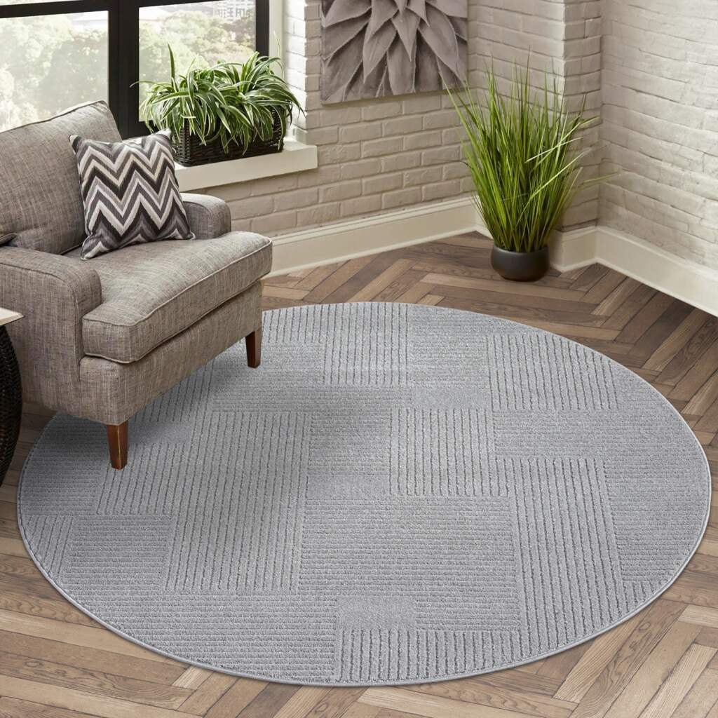 Teppich CARPET CITY "FLAIR177", grau, H:11mm Ø:200cm, Obermaterial: 50% Polyester, 50% Polypropylen, Teppiche, Teppich, Kurzflor-Teppich, Skandi-Stil, Wohnzimmer