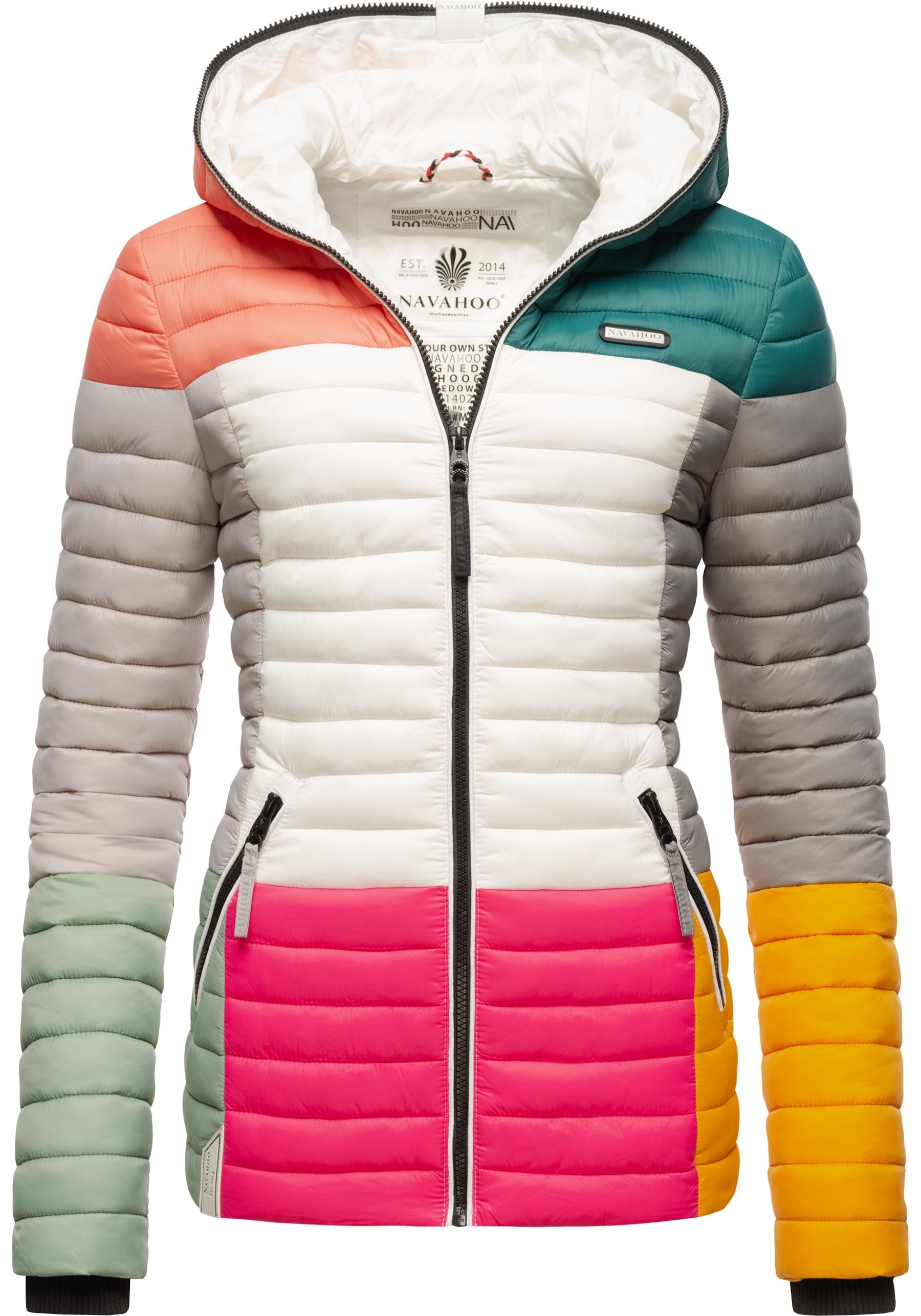 Navahoo Steppjacke "Multikulti", mit Kapuze, stylische Colorblocking Übergangsjacke m. Kapuze