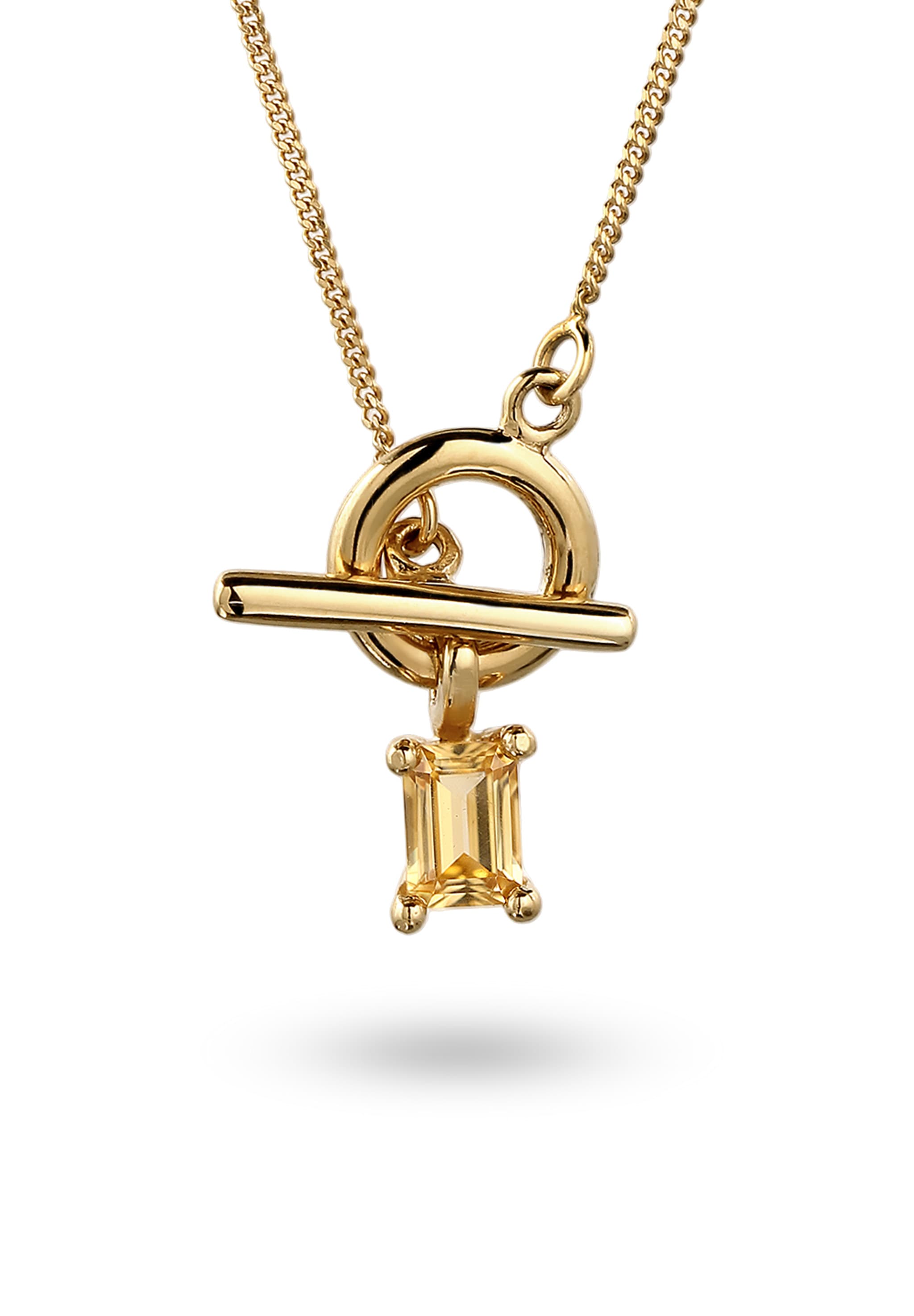 "Y-Kette ELLI ""Halskette Knebelverschluss mit Citrin Gelb 925 Sterling Silber vergoldet"" Gr. 45, gold, Halsketten, Damen, Silber 925