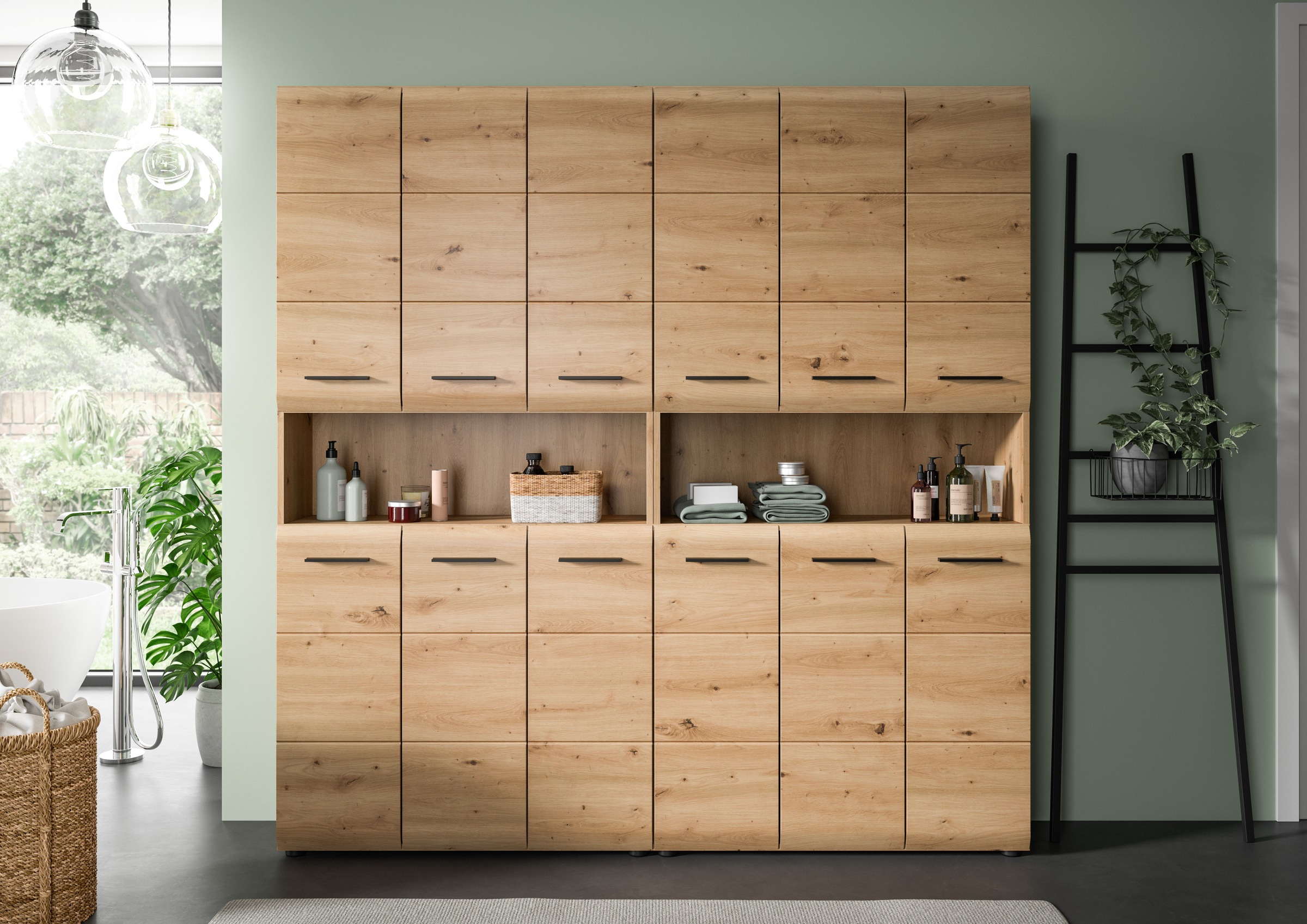 INOSIGN Badezimmer-Set, (Set, 2 St.), Florenz, Badkombination 2-tlg. Artisan Oak NB, Mehrzweckschränke