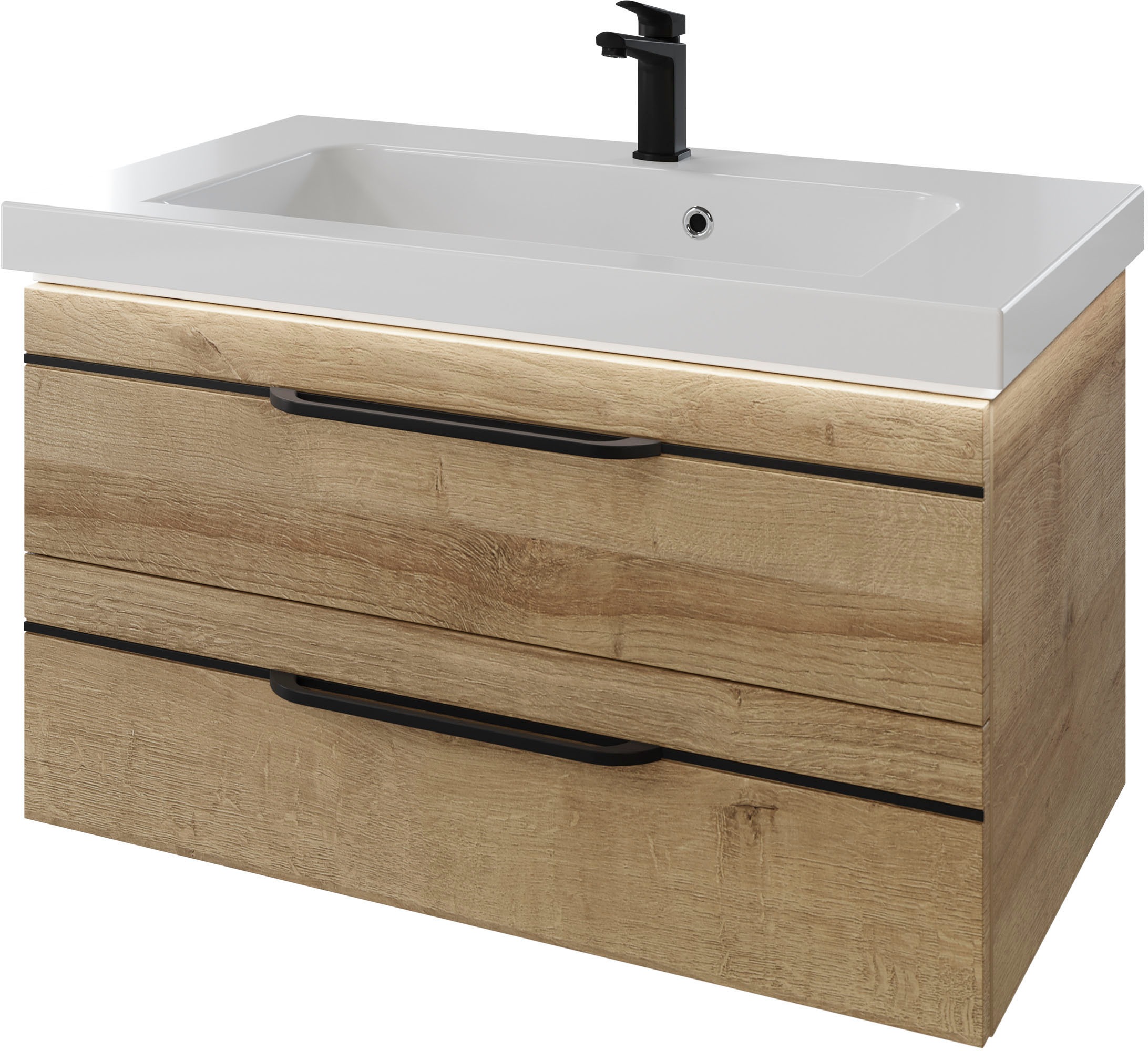 Thumbnail - Saphir Badmöbel-Set "Balto 2-teilig Mineralmarmor-Waschtisch mit LED-Spiegel, Waschplatz" 2 Stk. tlg.