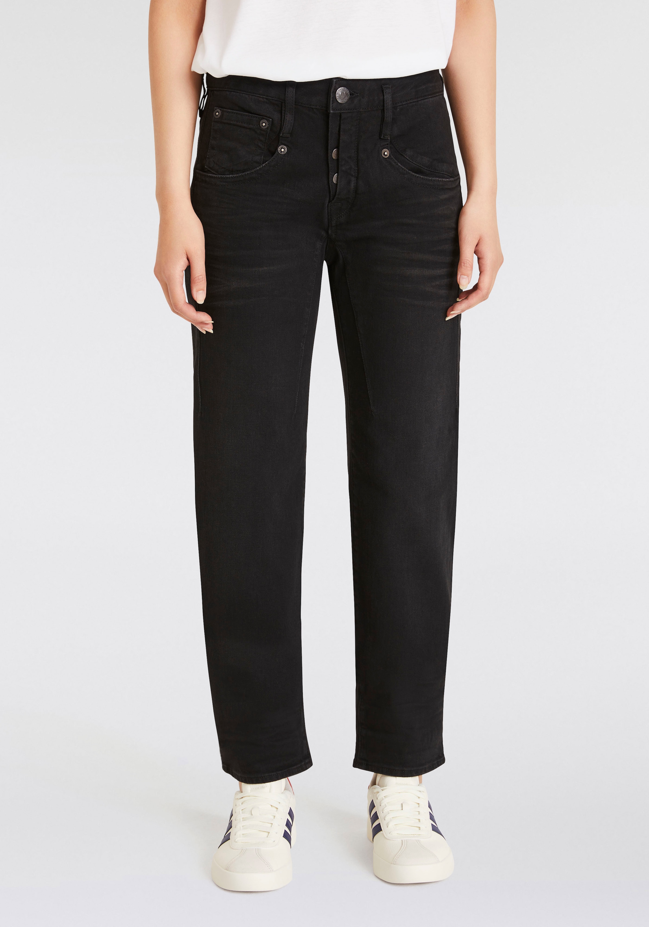 Herrlicher Boyfriend-Jeans »Shyra Tap Long Recycled Denim Black Stretch«