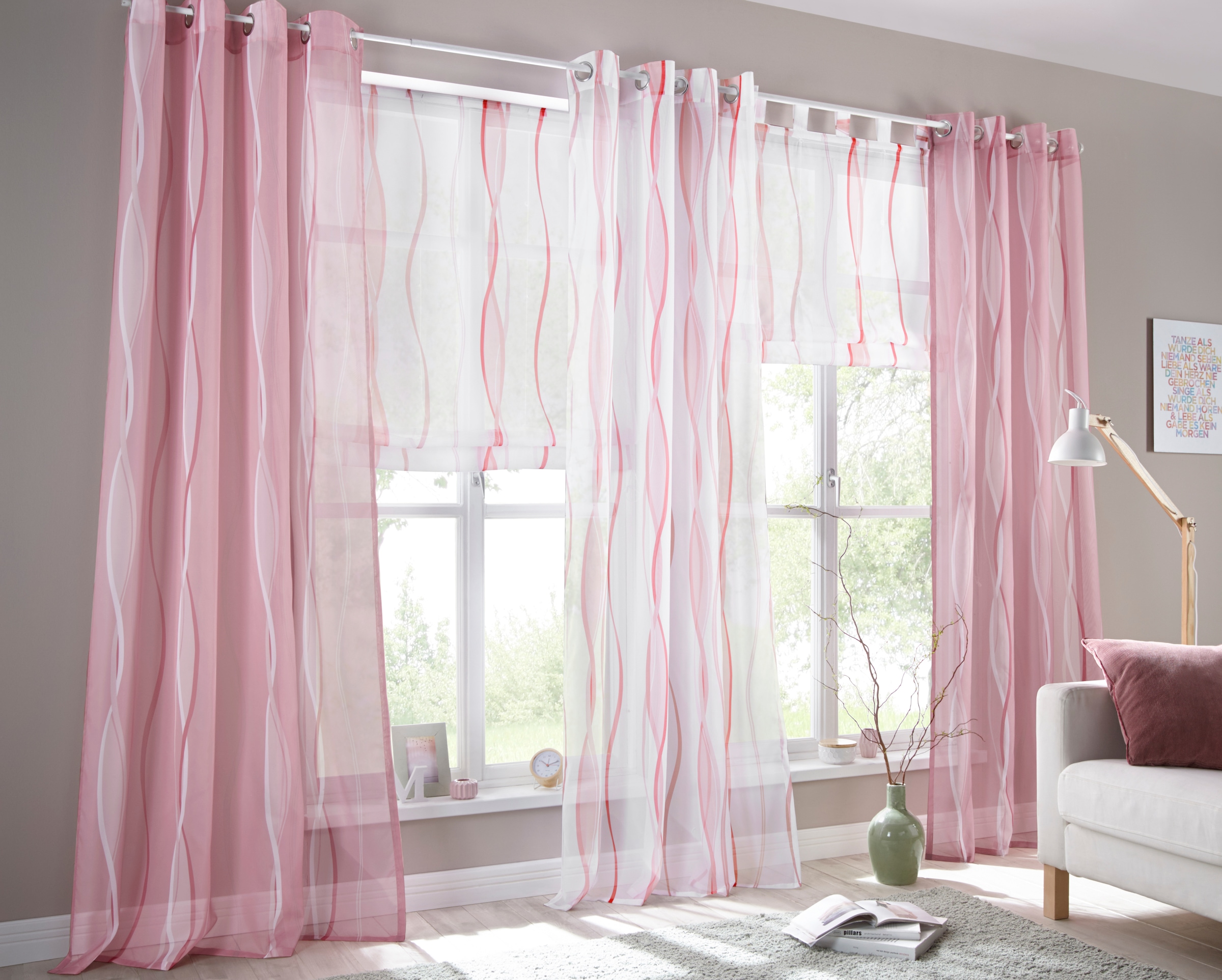 my home Gardine »Dimona«, (2 St.), 2-er Set, transparent, Voile, Polyester, Wellen