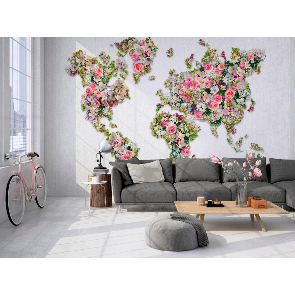 living walls Vliestapete »Weltkarte aus Rosen Vlies«