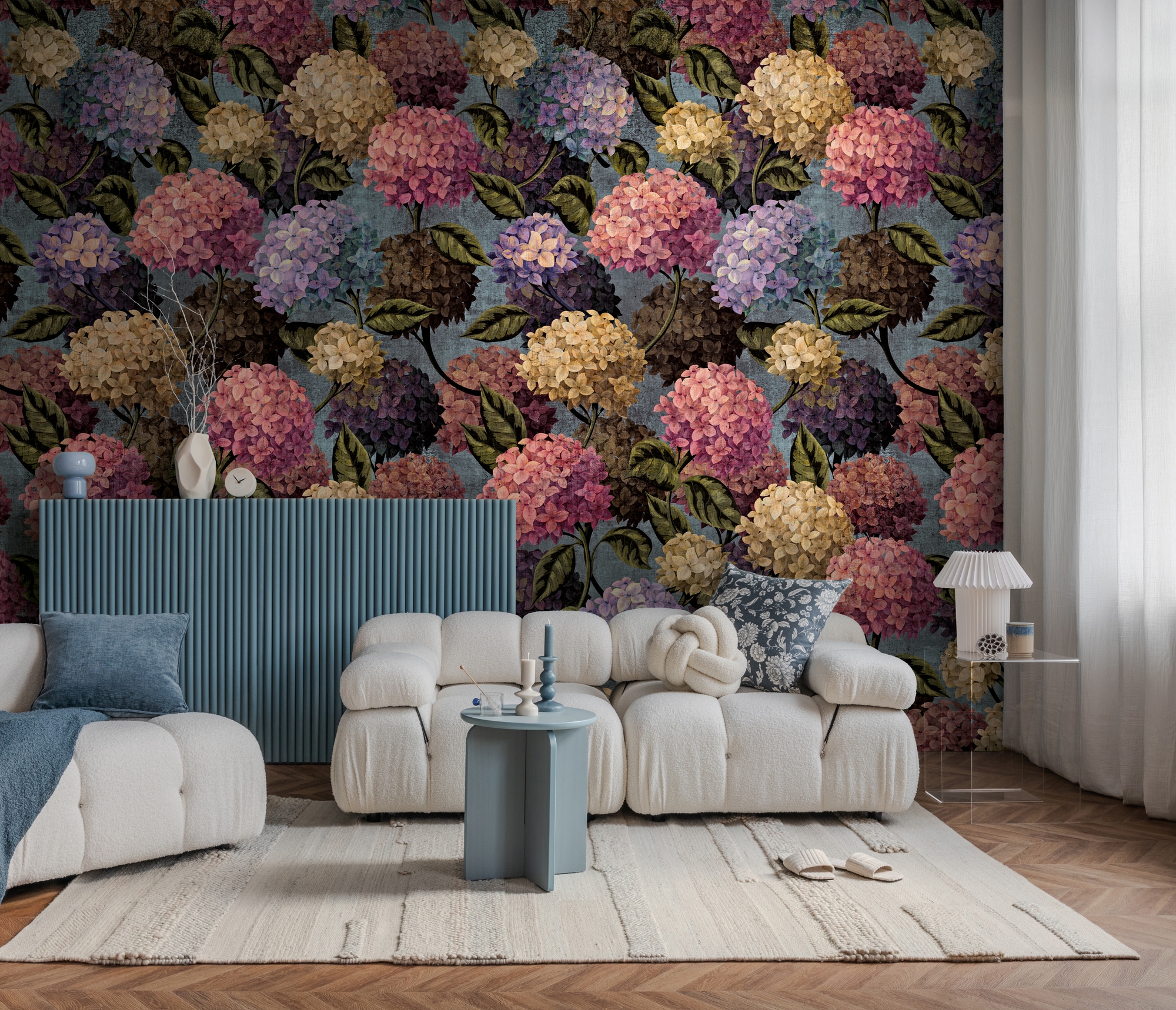 living walls Fototapete »The Wall 4 Flowers – Üppige Hortensienblüten Vlies-Fototapete« botanisch | floral | matt leicht strukturiert Üppige Hortensienblüten mit natürlicher Tiefenwirkung