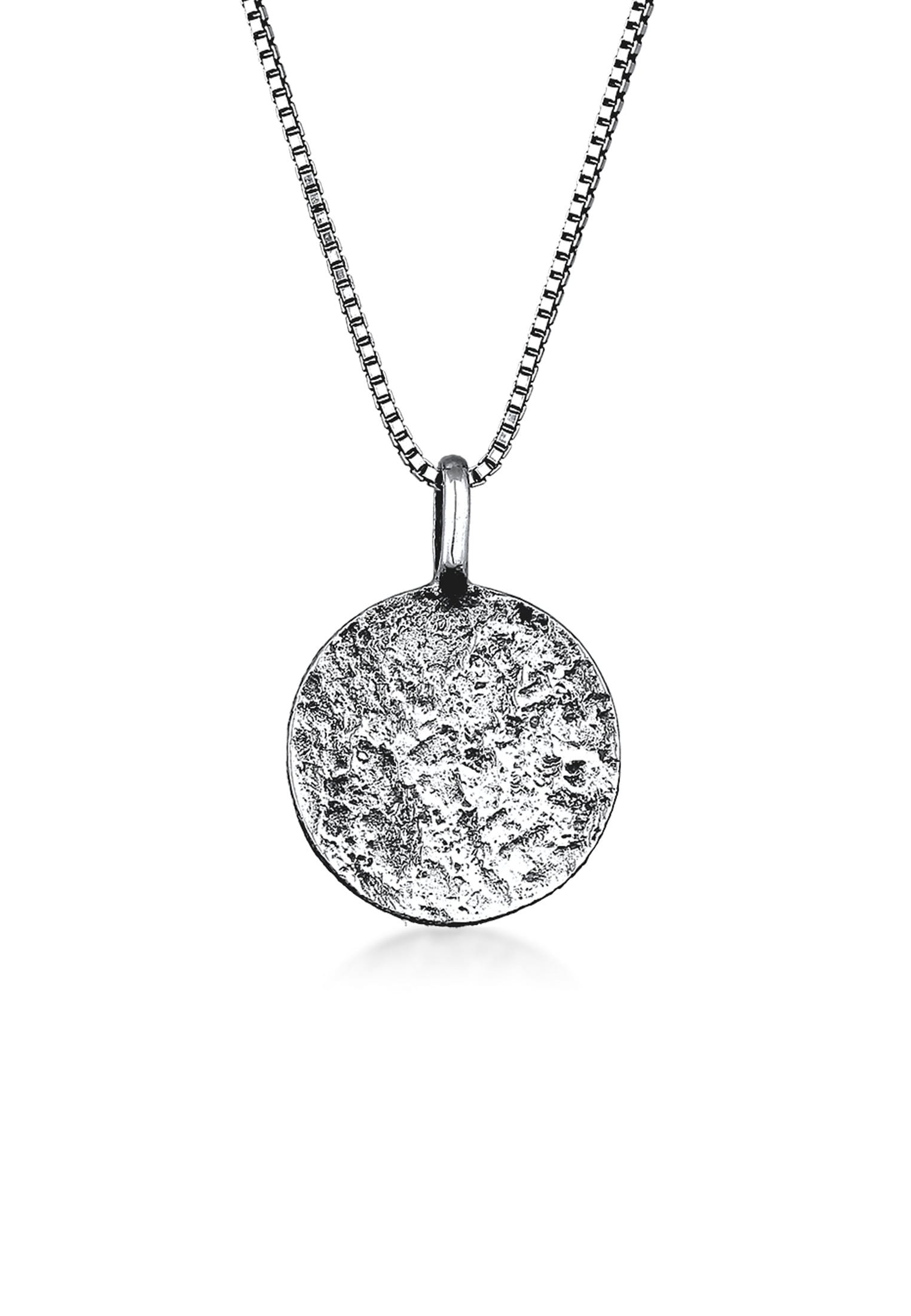 Kuzzoi Kette mit Anhänger »Halskette Herren Basic Coin Plättchen gehämmert 925 Silber«