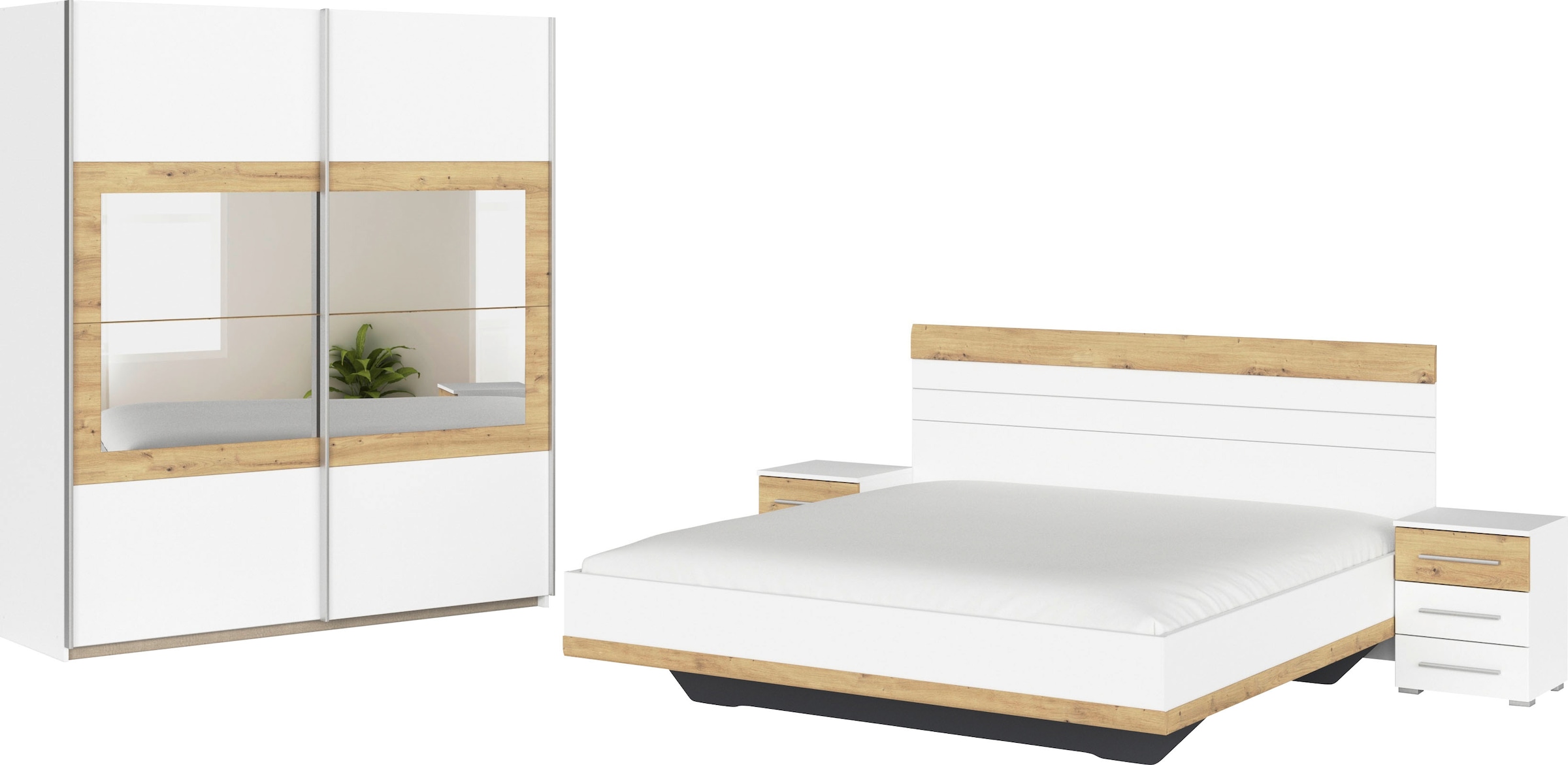 rauch Schlafzimmer-Set "Tarragona", (Set, 4 tlg.), Schrank in 3 Breiten, Bett in 2 Breiten, 2 Nachttische MADE IN GERMAN