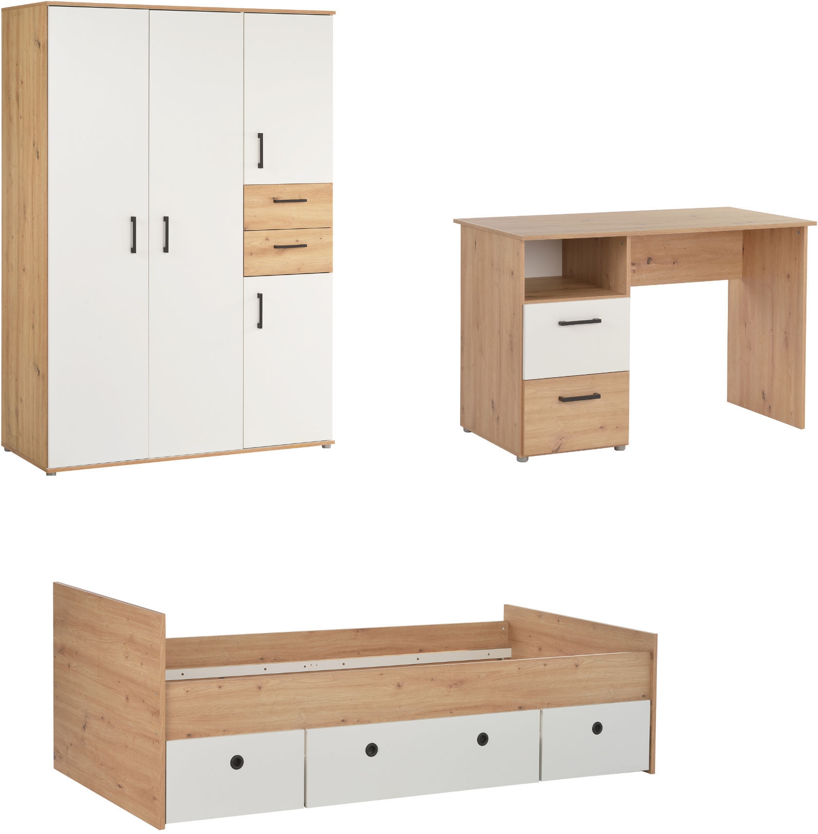 arthur berndt Jugendzimmer-Set "Jugendzimmer-Set "Bente" 3-teilig" 3tlg -Schrank, Bett, Schreibtisch, 3 tlg. Stauraumstark, pflegeleicht, zeitlos, Made in Germany
