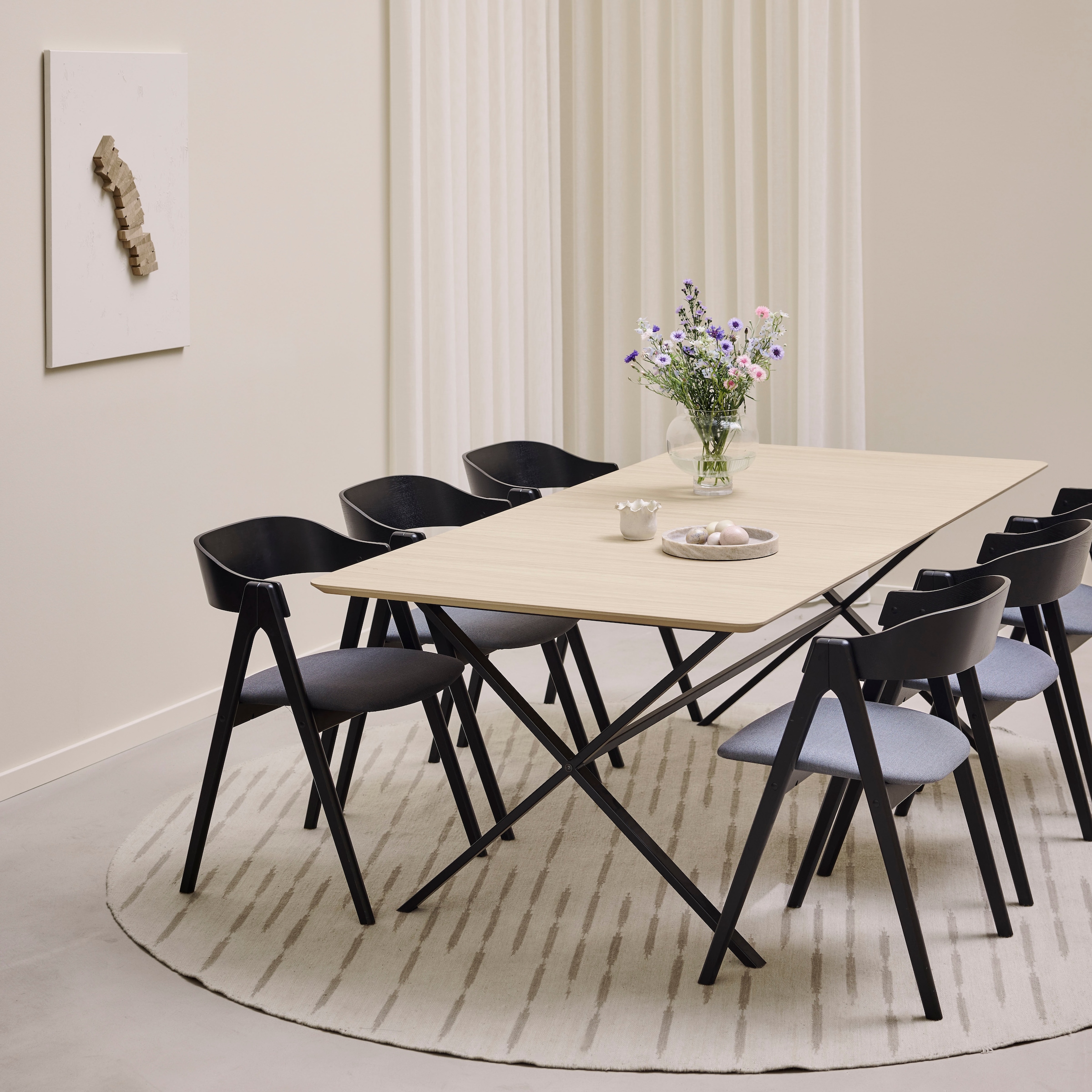 Hammel Furniture Esstisch "Meza Designtisch mit Auszugsfunktion und 2 Einlegeplatten" abgerundete Tischplatte MDF, gekreuztes Metallgestell, in zwei Breiten