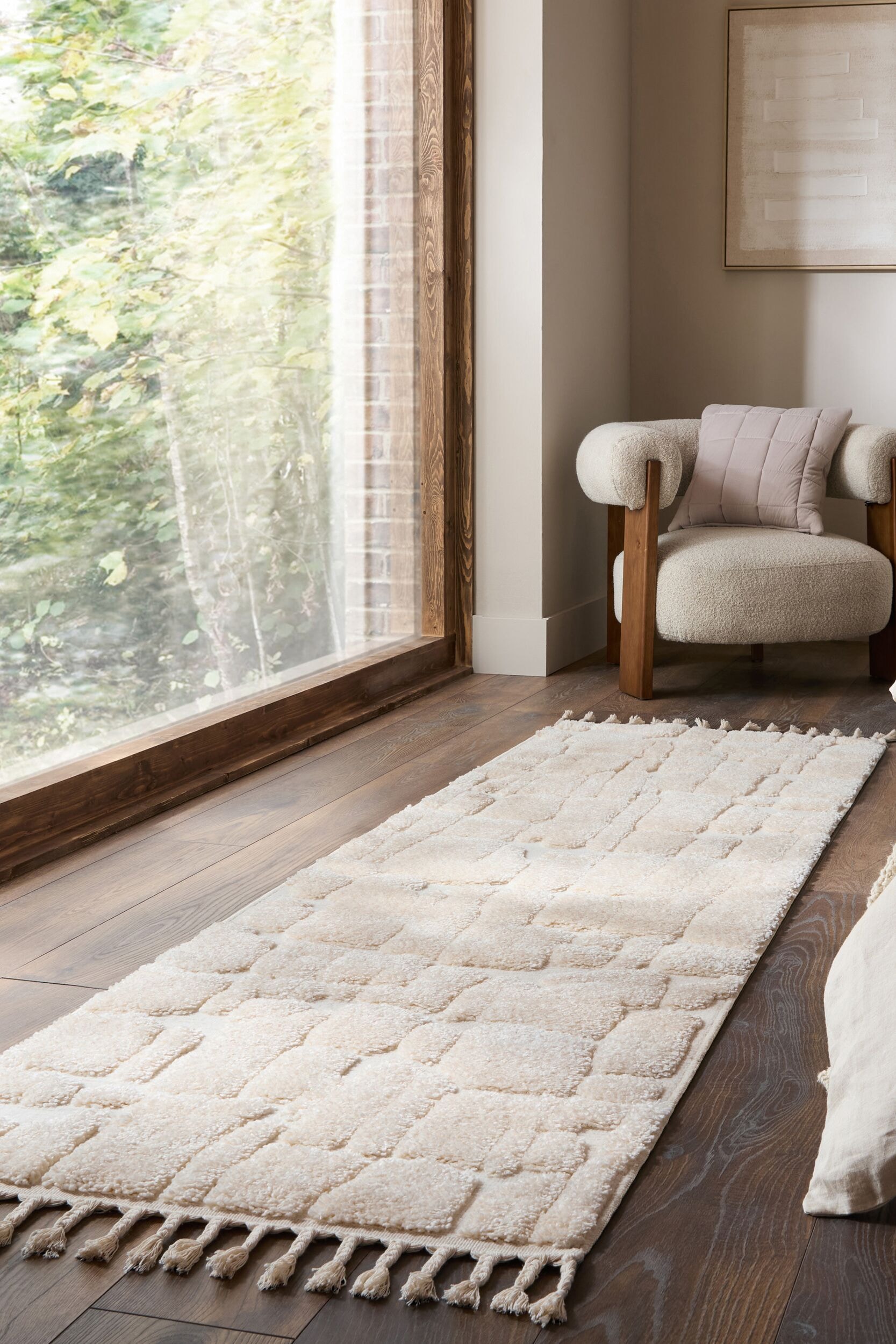 FLAIR RUGS Teppich »ESRA COBBLED« rechteckig 20 mm Höhe Woll Border Teppich, mit Muschelsaumkante