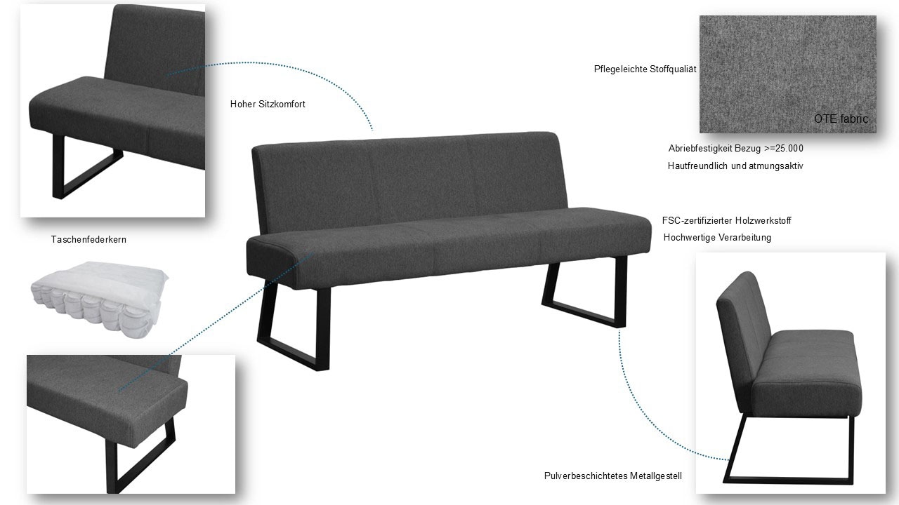 Home affaire Polsterbank »Gladio«, (Esszimmerbank, Sitzbank, Bank), mit Taschenfederkern, schwarzes Metallgestell, Breite 148 cm