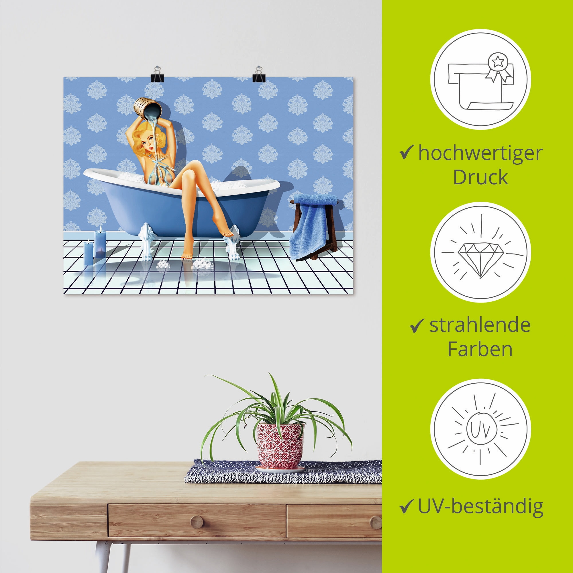 Artland Wandbild »Das sexy blaue Badezimmer«, Frau, (1 St.), als Leinwandbild, Poster, Wandaufkleber in verschied. Größen