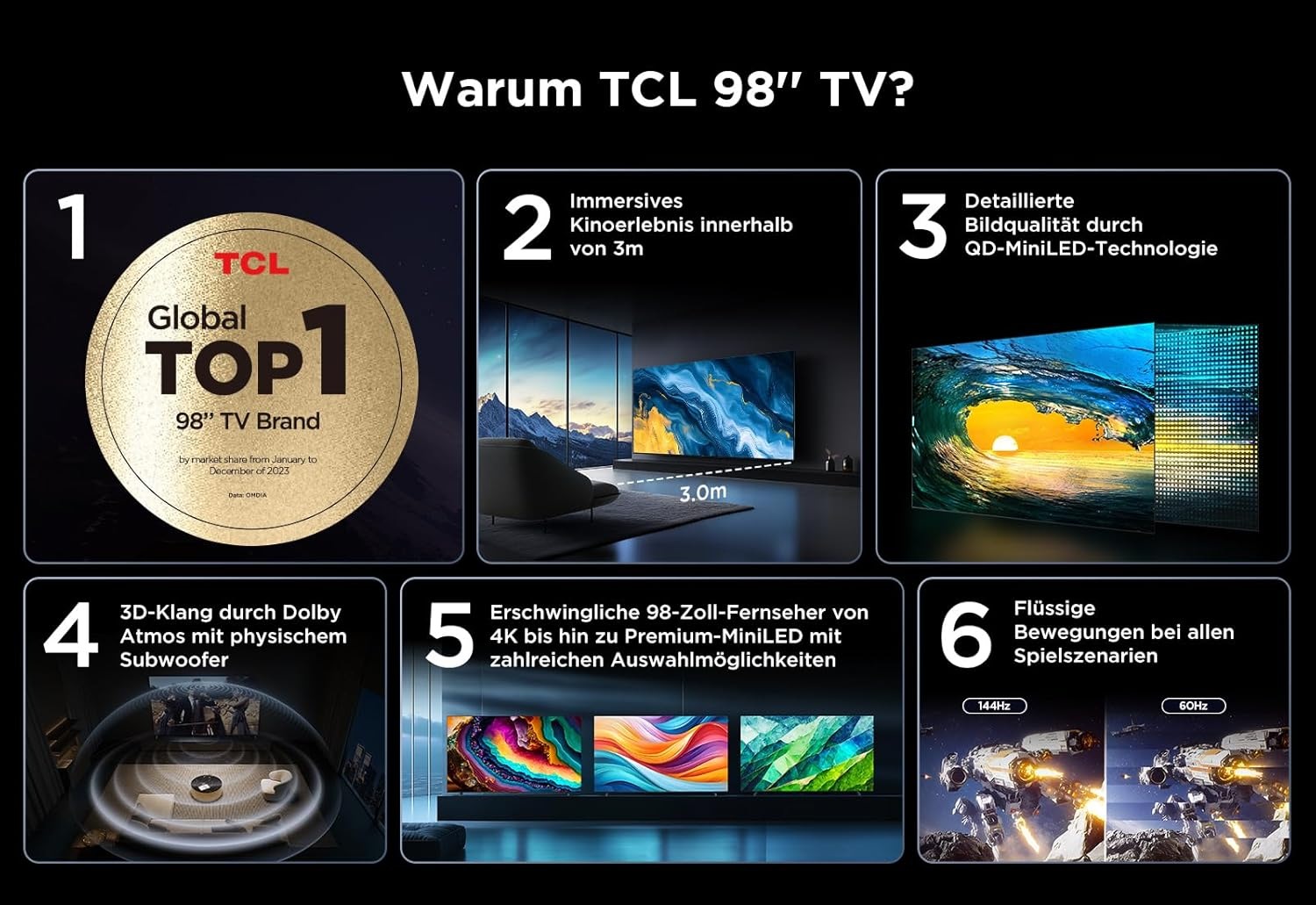 TCL LED-Fernseher, 248 cm/98 Zoll, 4K Ultra HD, Google TV-Smart-TV