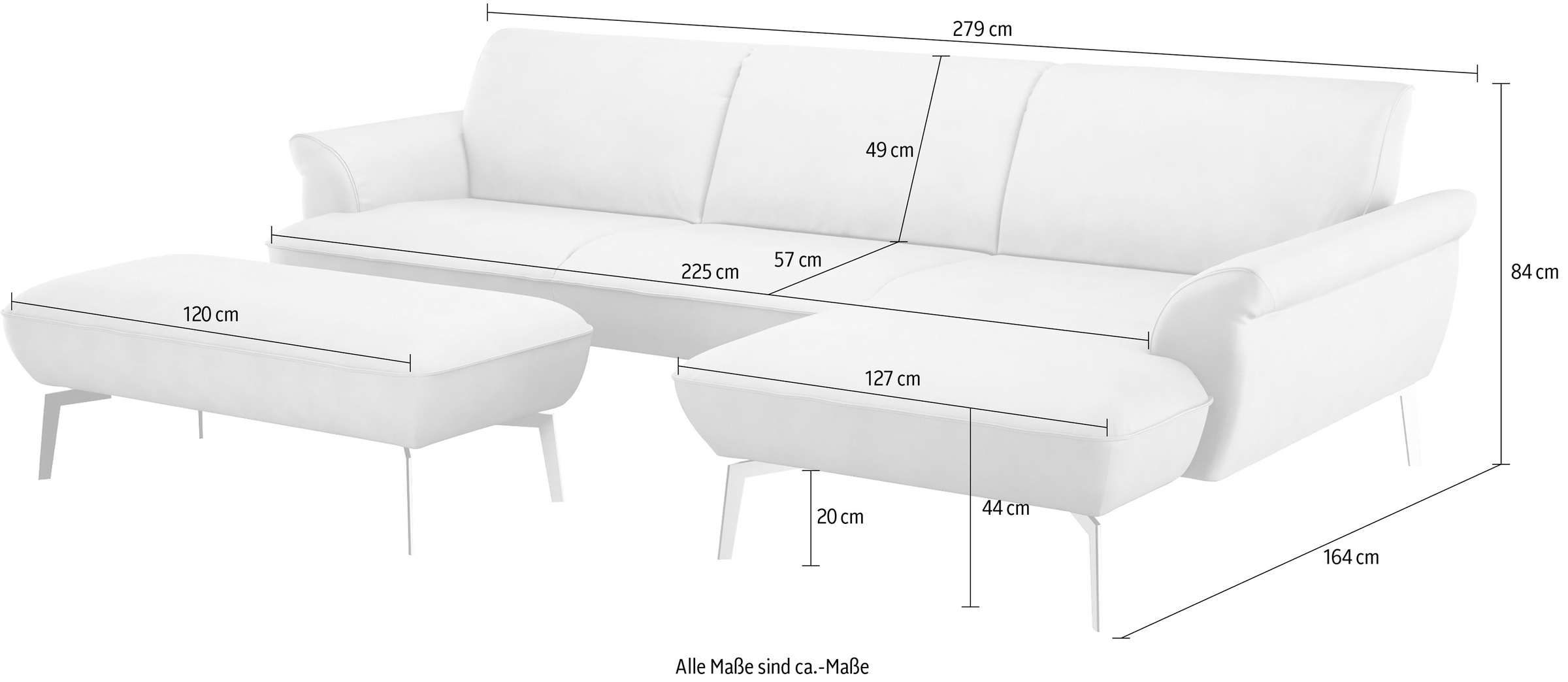 himolla Ecksofa »himolla 9900«, (mit Hocker), Recamiere rechts o. links, Füße anthrazit, mit Hocker