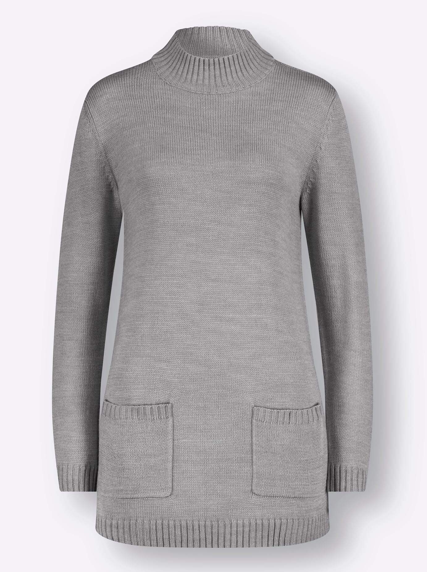 Longpullover CLASSIC BASICS "Longpullover", Damen, Gr. 42, grau (steingrau, meliert), 100% Polyacryl, unifarben, Pullover Longpullover 3