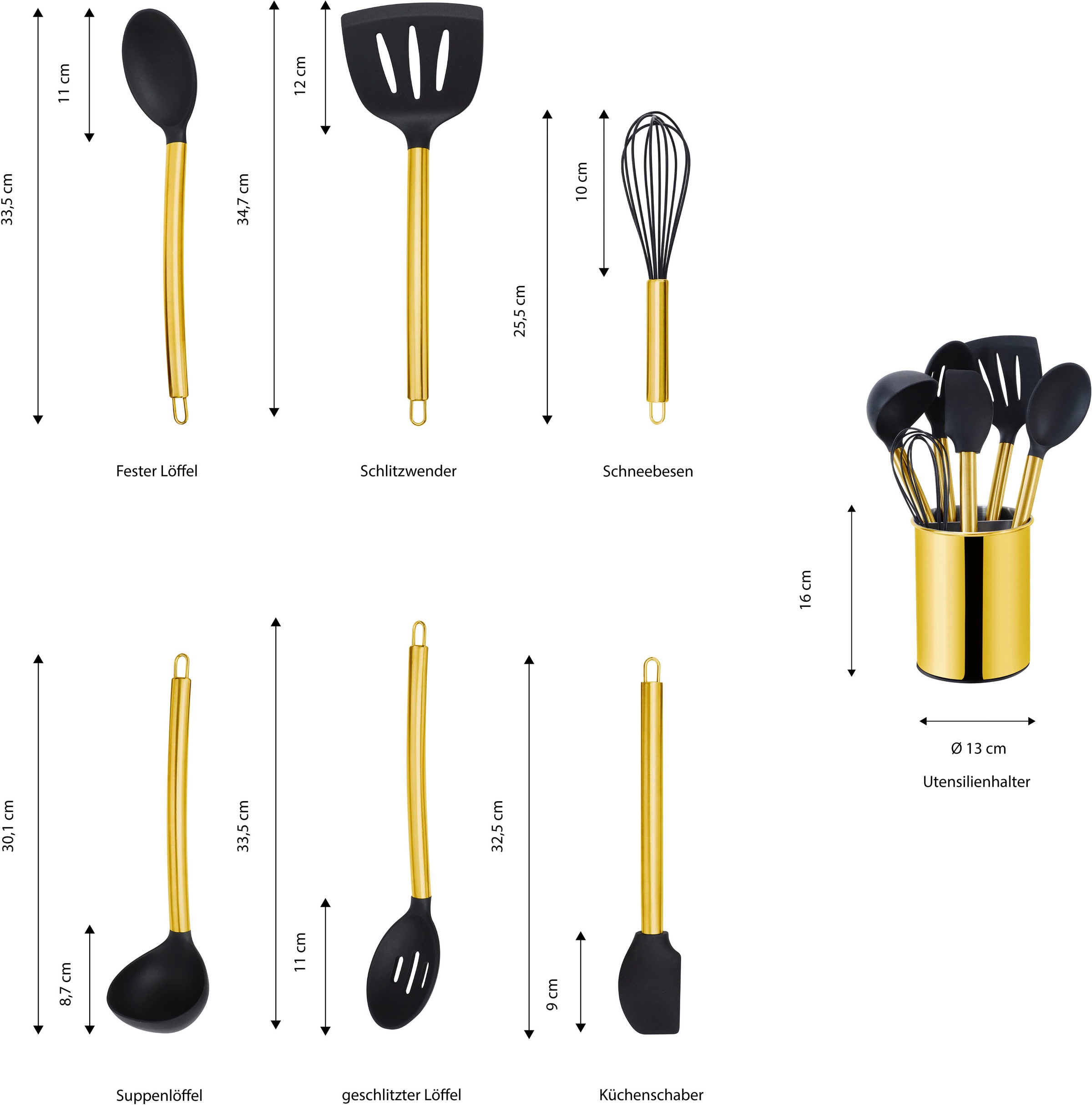 ECHTWERK Küchenorganizer-Set, (Set, 7 tlg.), Kochbesteck mit Edelstahlgriff, Antihaft-Silikon, mit Utensilienhalter