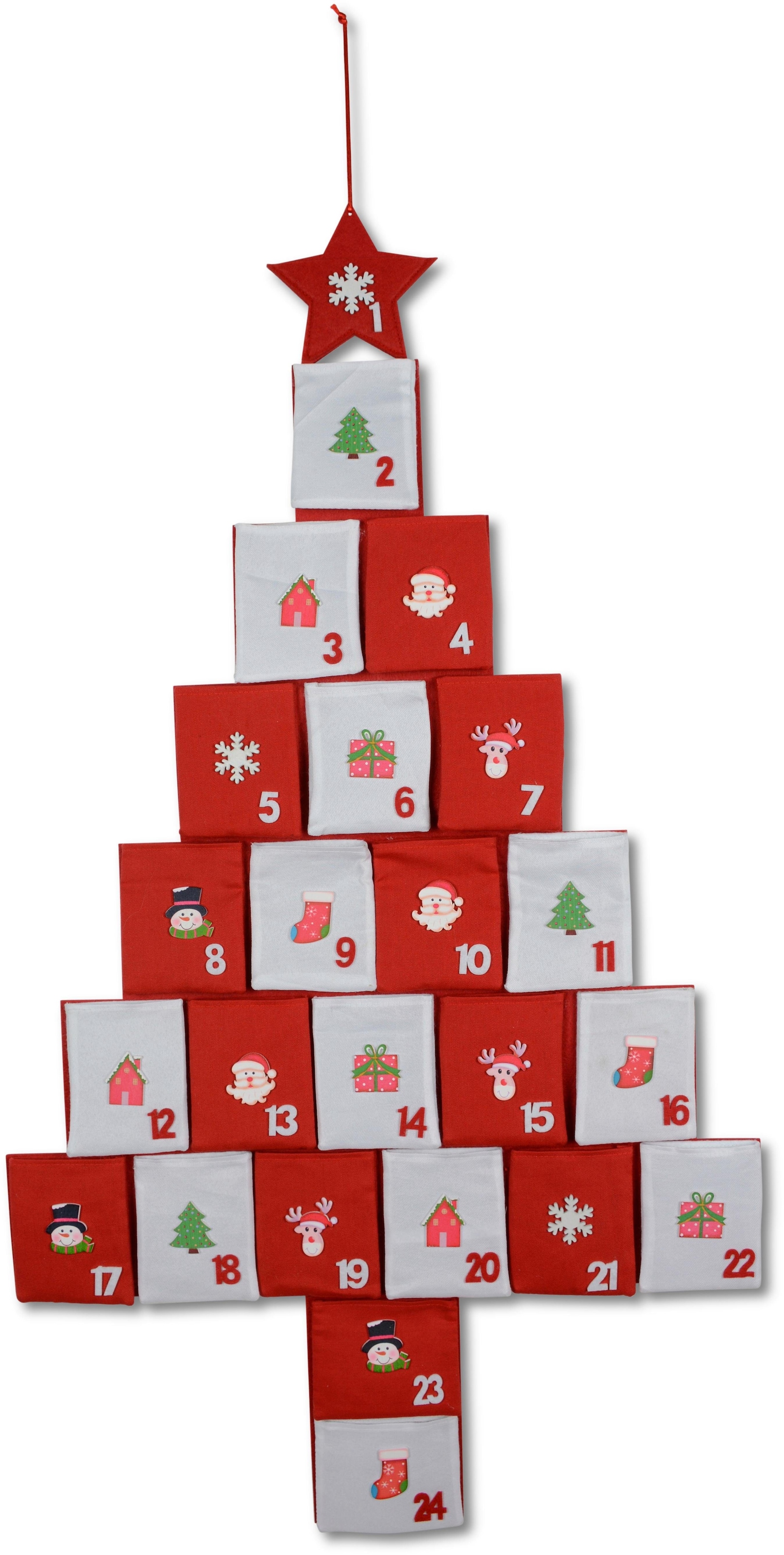 befüllbarer Adventskalender »Baum, Weihnachtsdeko rot«, ab 6 Jahren, mit Holzornamenten