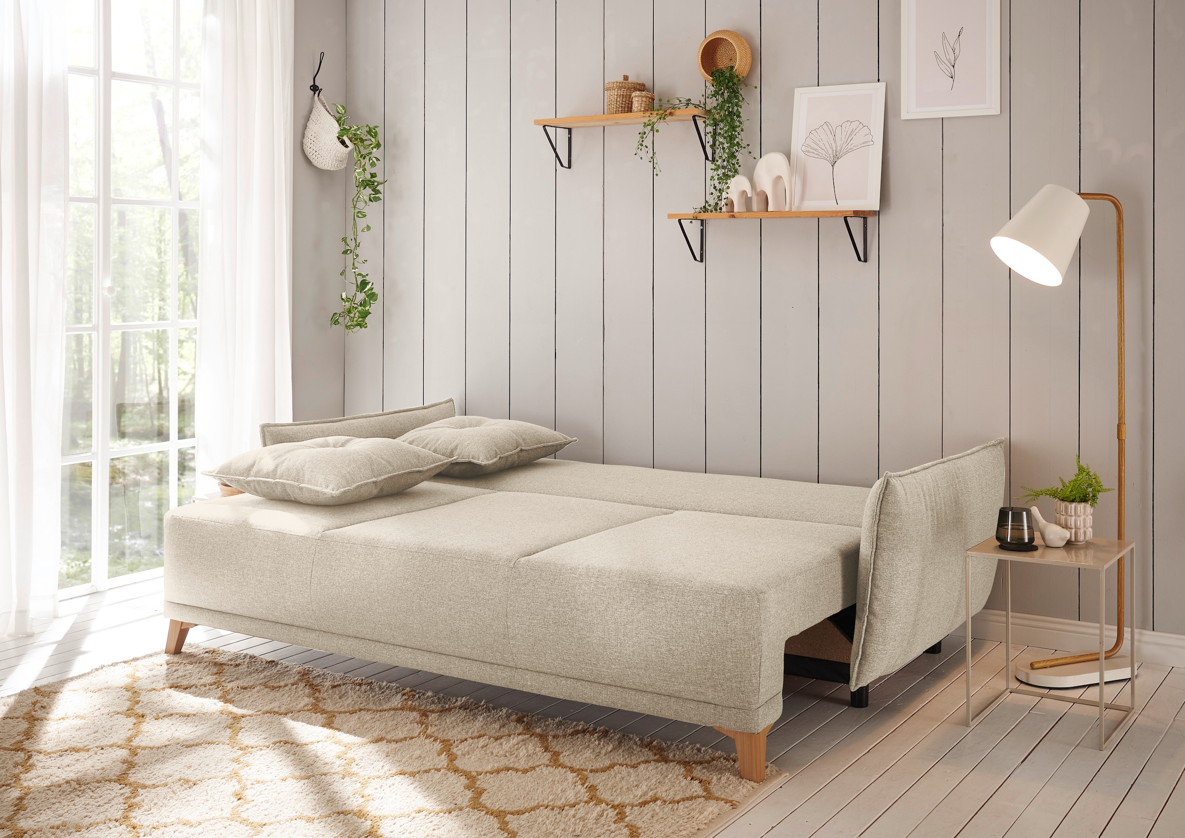 ED EXCITING DESIGN Schlafsofa »Pamplona«, mit Bettfunktion, Bettkasten, Rücken- und Zierkissen, frei im Raum