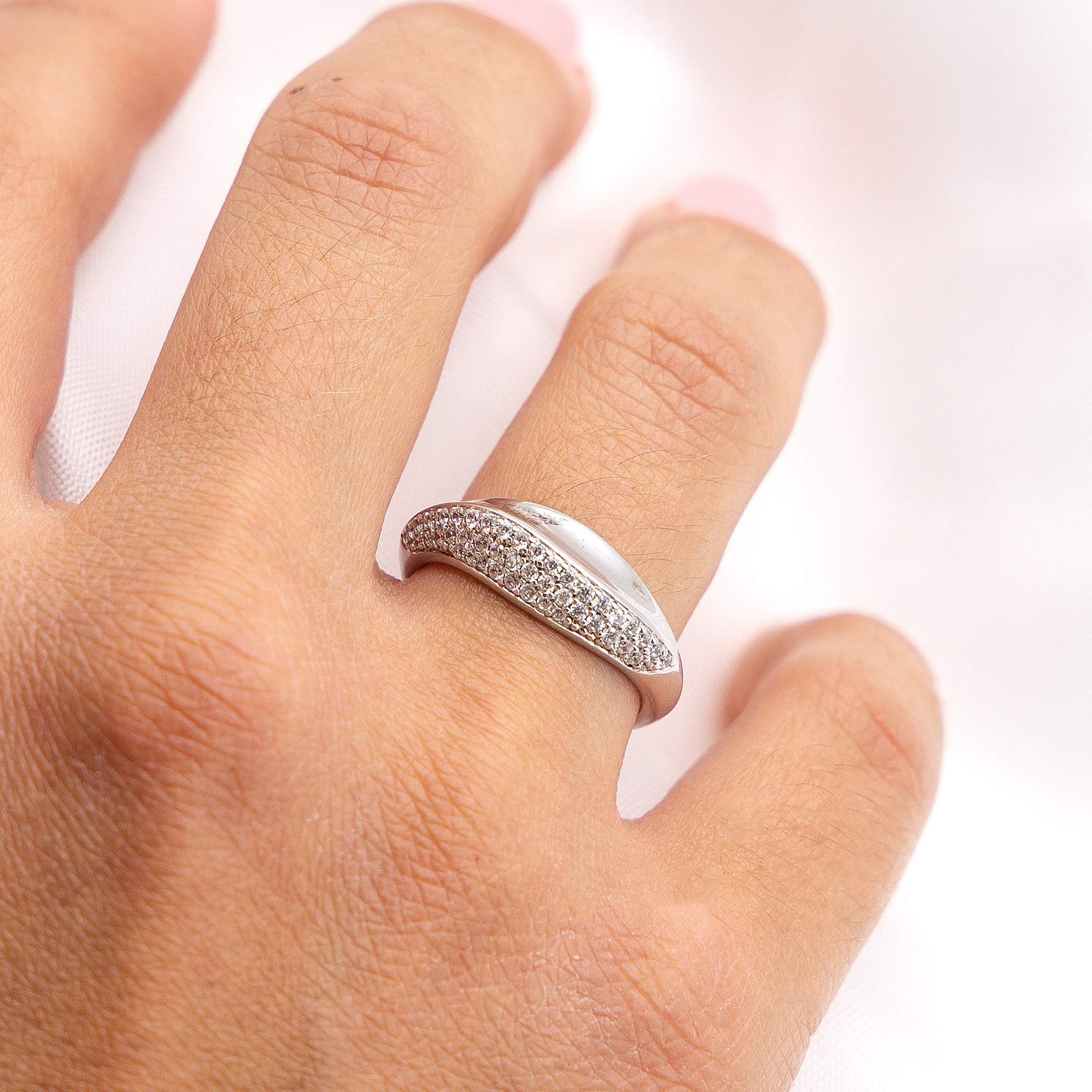 Fingerring ZEEME "Silber 925 rhodiniert mit Zirkonia weiß" Gr. 16,5, weiß, Fingerringe, Damen, 052 (16,6), Silber 925 (Sterlingsilber), Fingerring 2