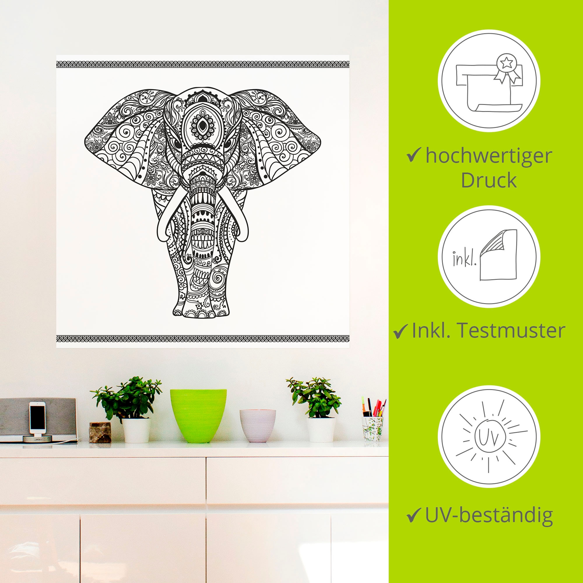 Artland Wandbild "Elefant in Mandala", Wildtiere, (1 St.), als Leinwandbild günstig online kaufen