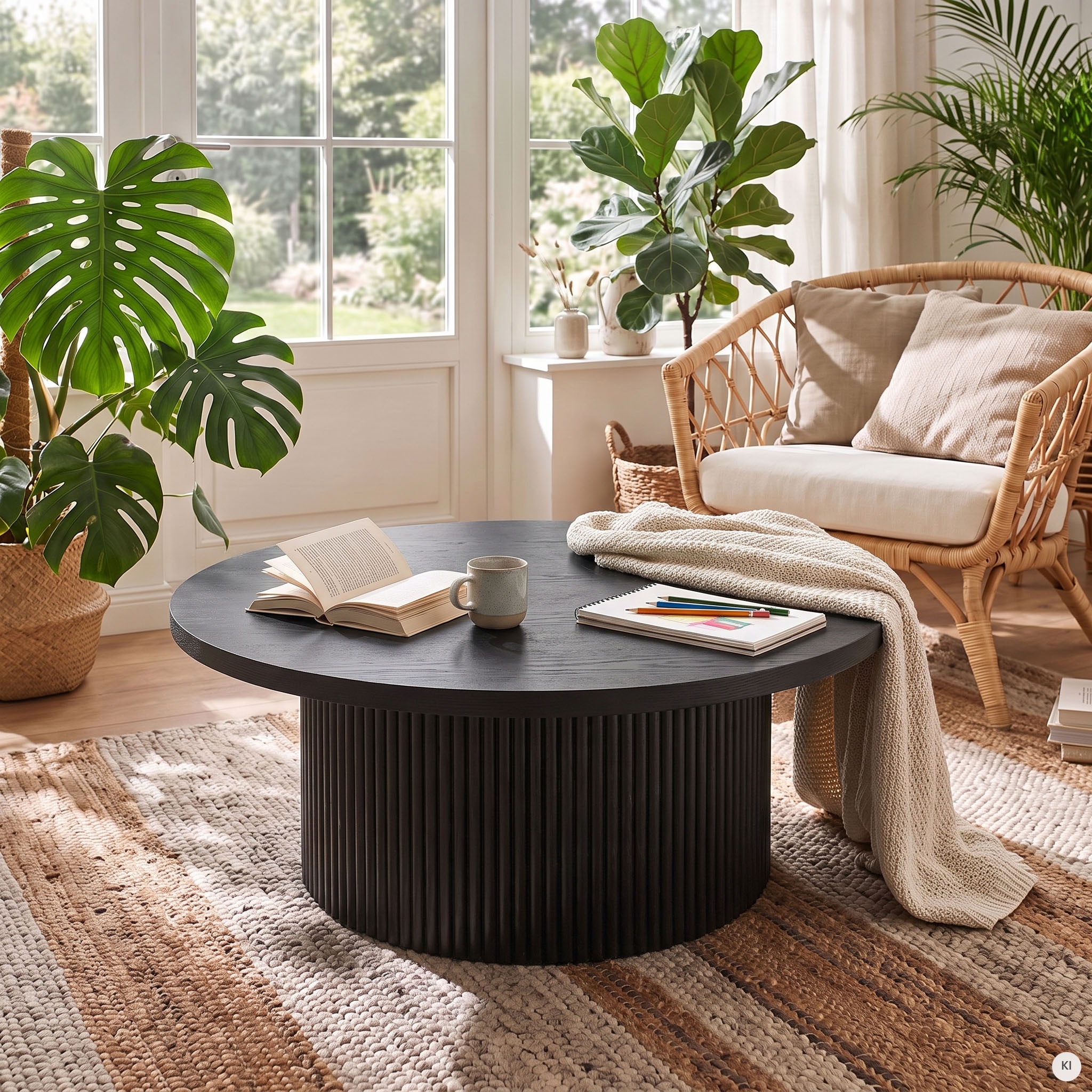 SalesFever Couchtisch »mit Massivholz-Lamellen, Ø 85  cm« 1 Stk. tlg. Moderner Wohnzimmertisch aus Holz in natürlichem Look