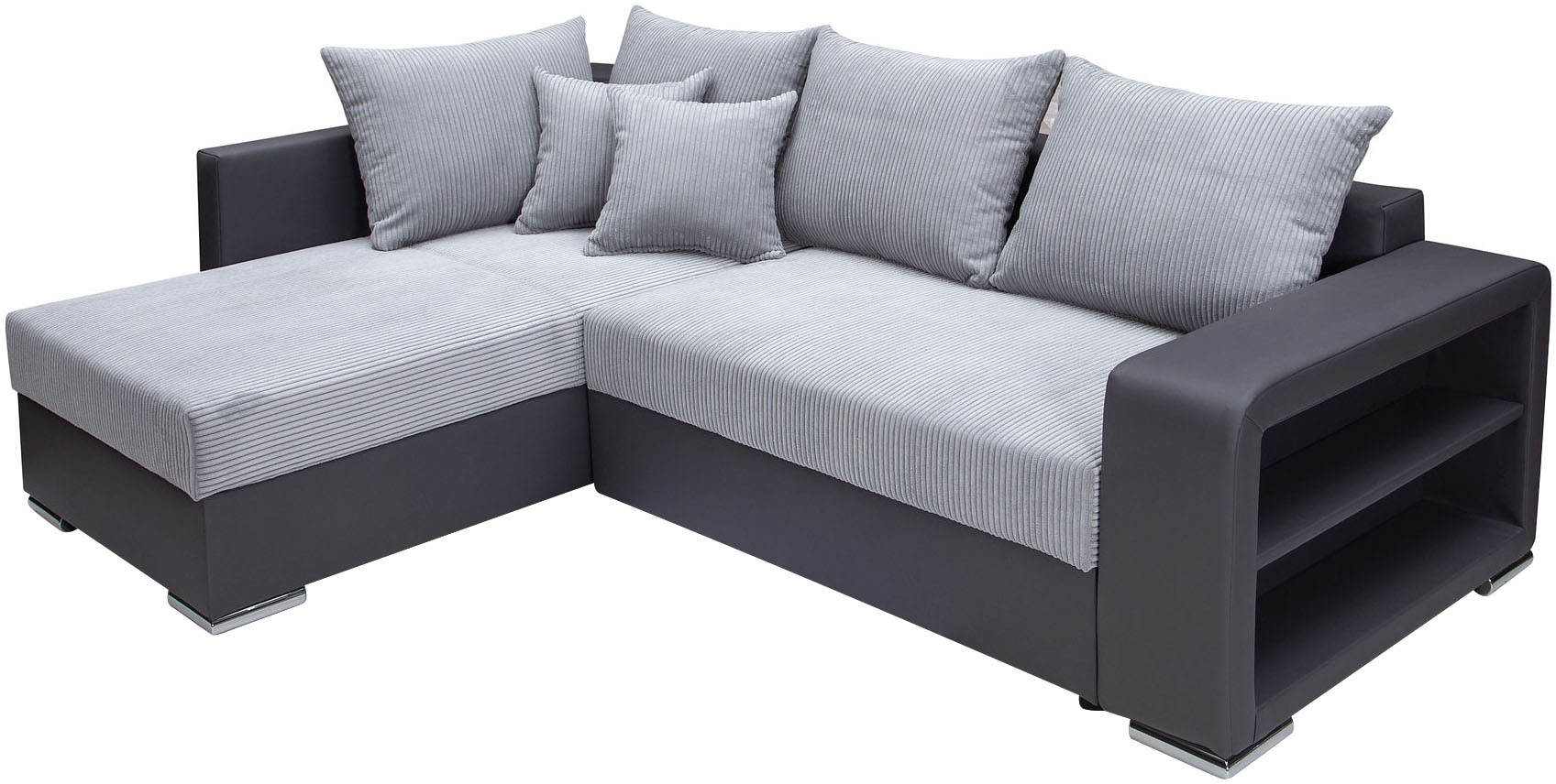 COLLECTION AB Ecksofa »L-Form«, Regalarmlehne mit LED RGB Beleuchtung,Bettfunktion und Bettkasten