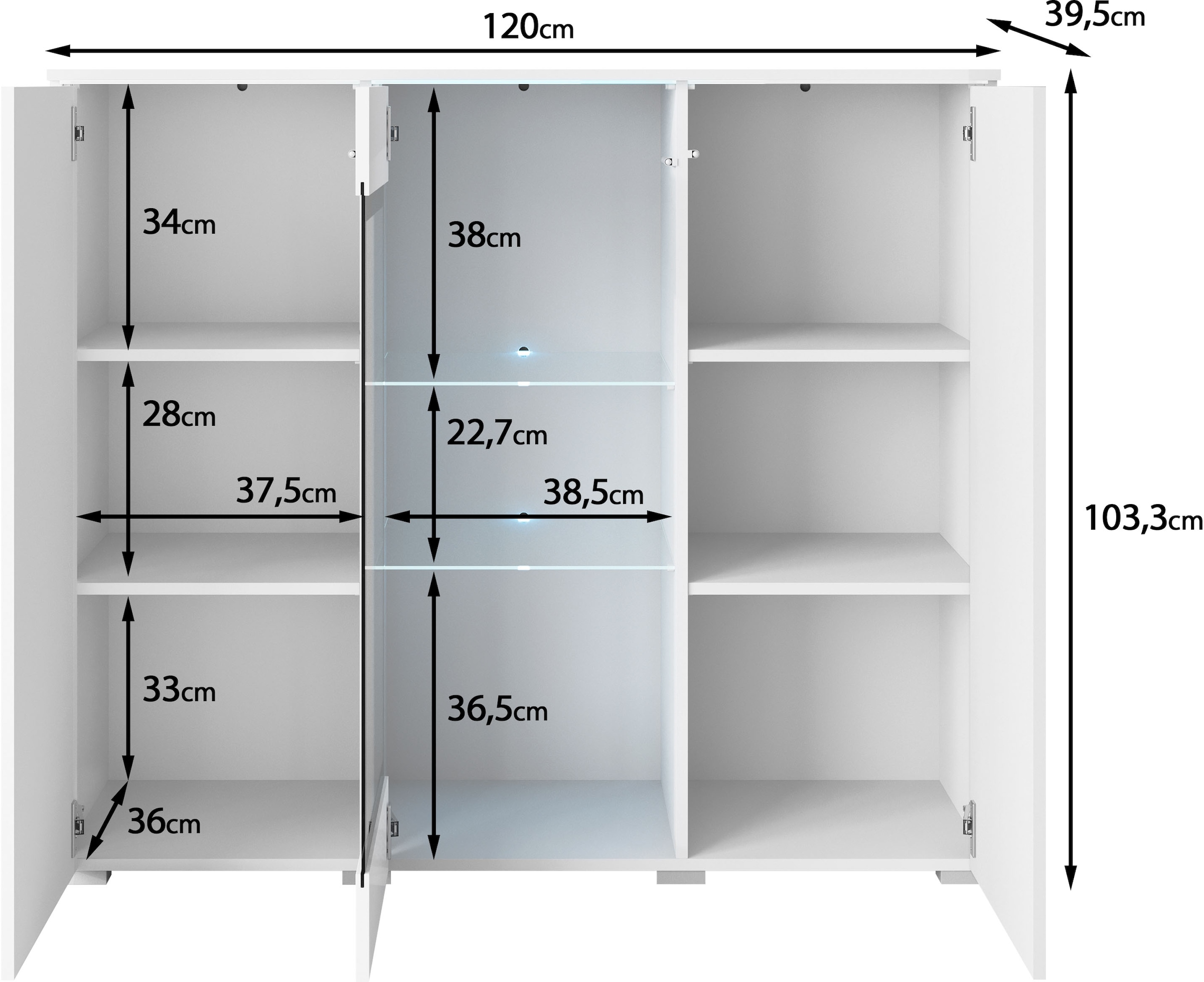 Home affaire Highboard »Vera« Highboard  mit 4 Türen, 9 Fächern, verglasten Türen