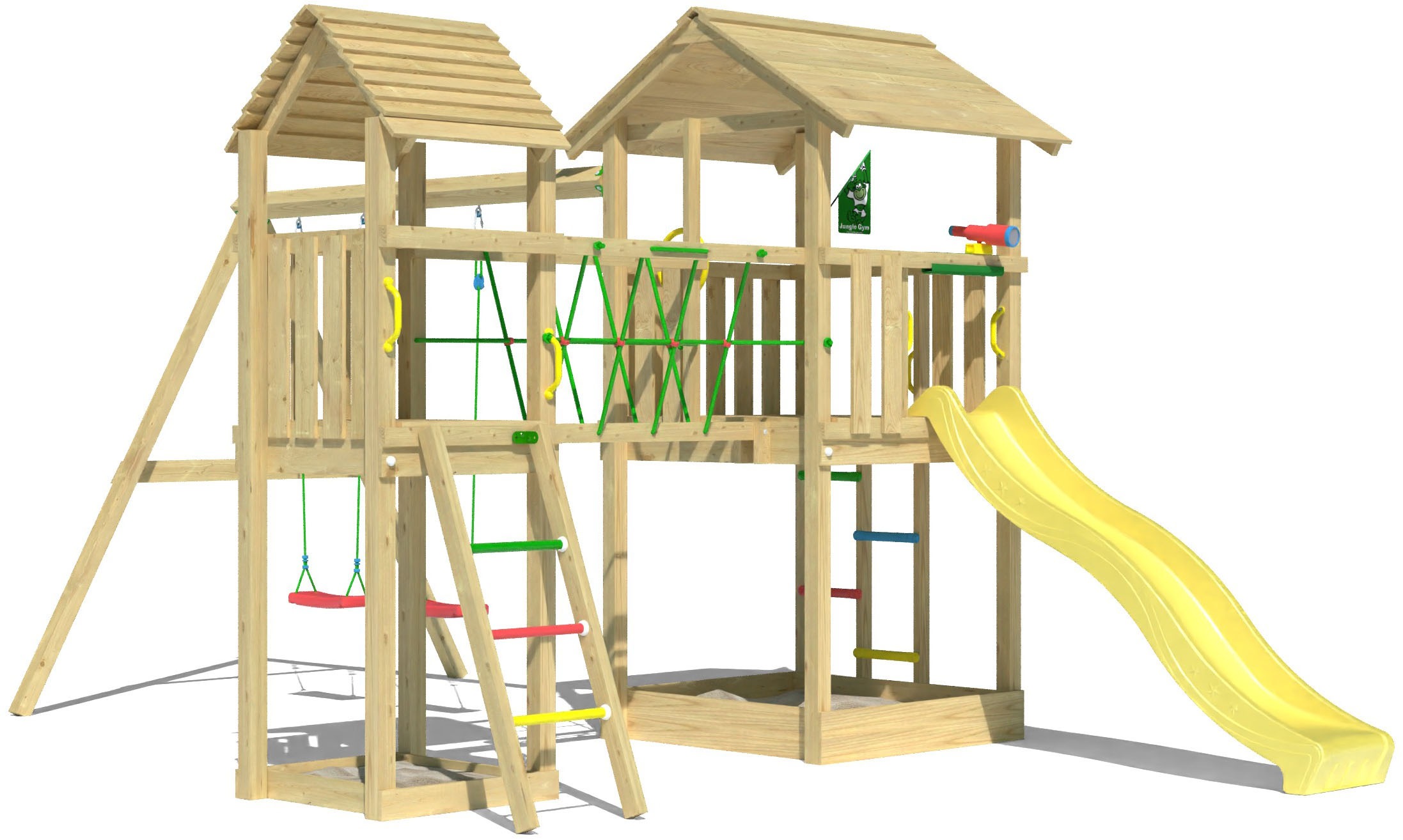 Jungle Gym Spielturm »Nova«, (Set), Spielanlage mit 2 Türmen, Schaukel und Rutsche mit Wasseranschluss