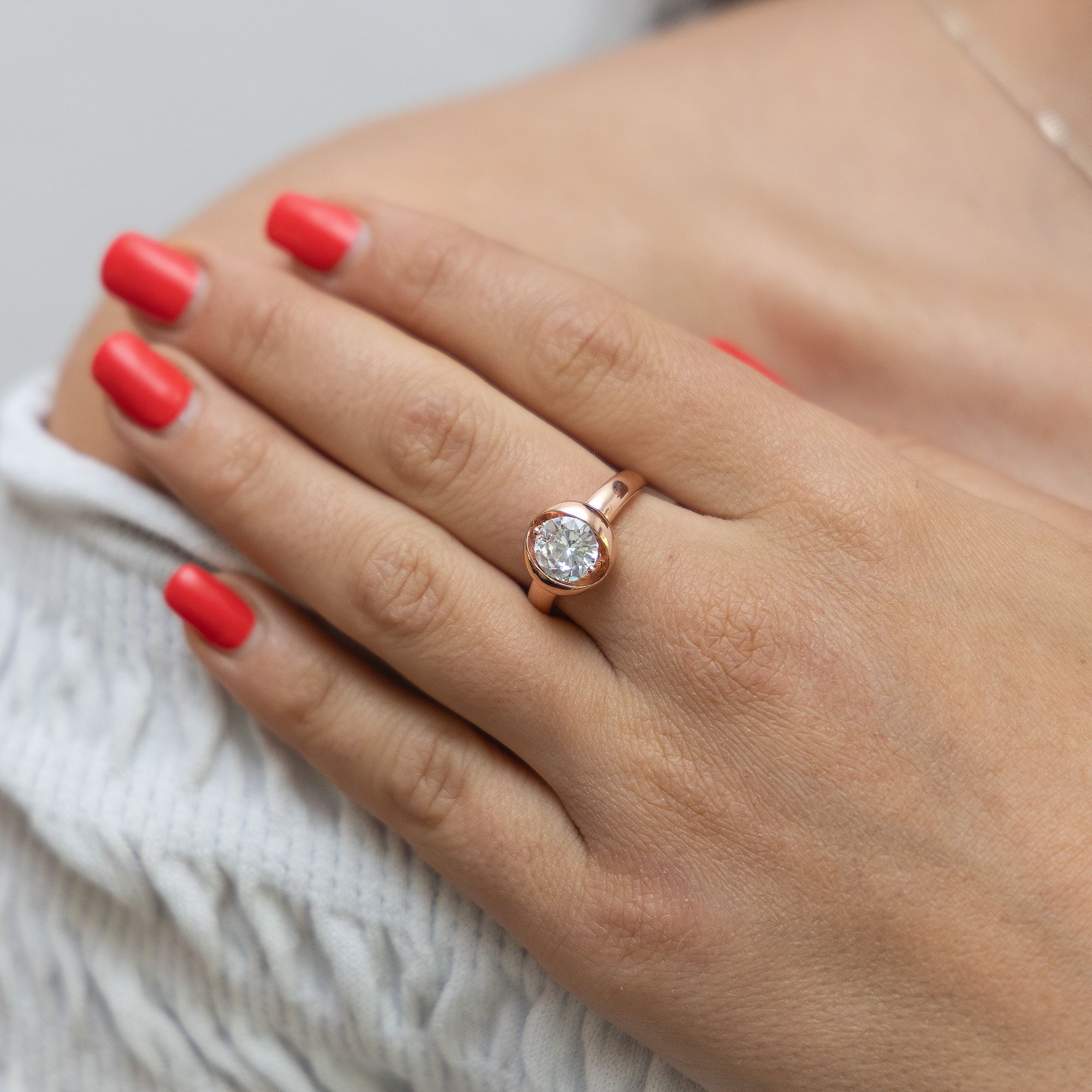 Zeeme Basic Women's Ring Rose Gold Sterling Silver Red 18 2