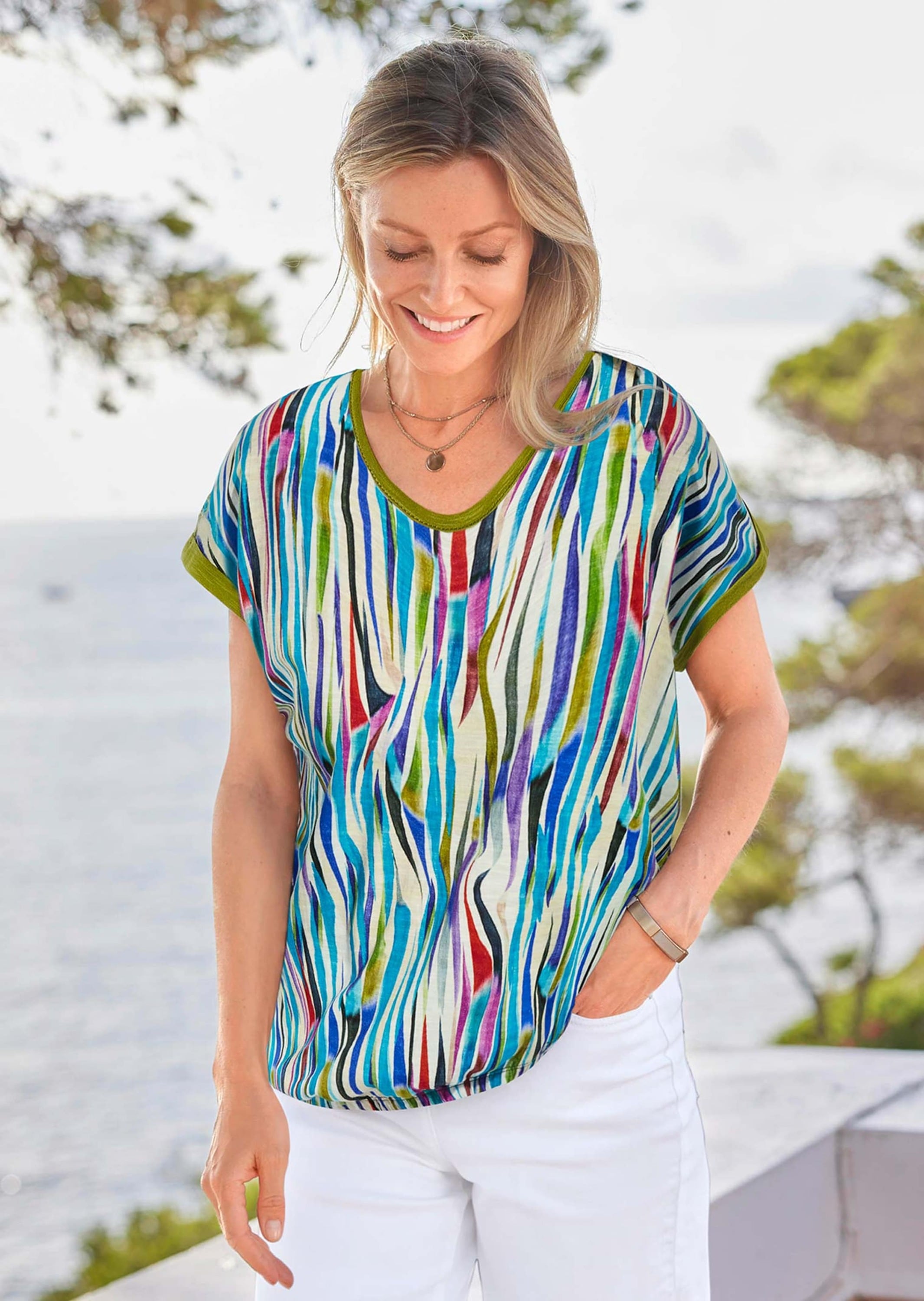 GOLDNER Kurzarmshirt »Kurzgröße Shirt aus Effektgarn« Flammengarn