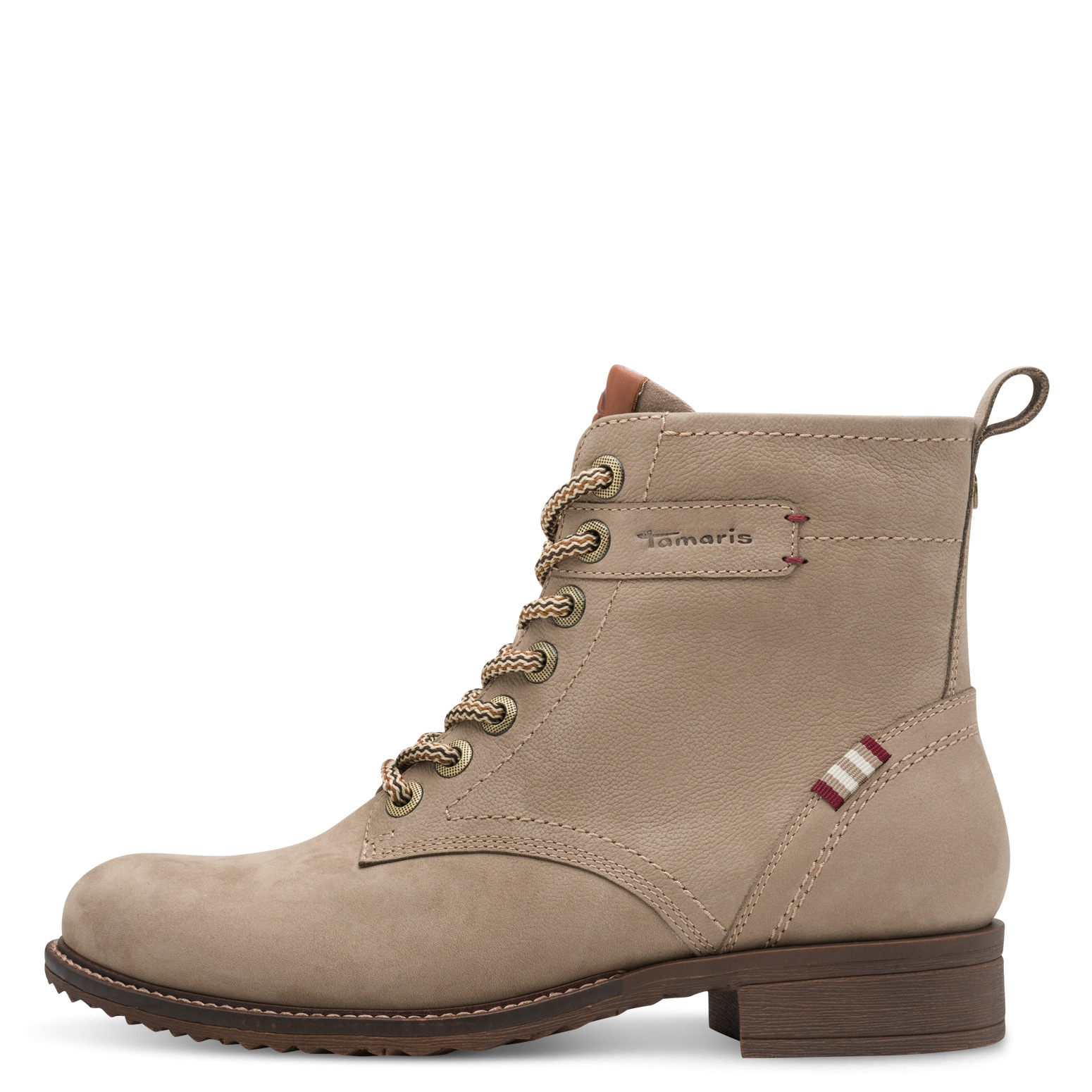 Tamaris Schnürboots, Blockabsatz, Schnürstiefelette, Kontrastnaht an der Ferse und Rahmen