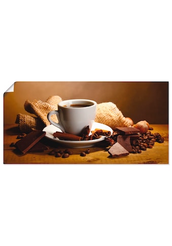Wandbild »Kaffeetasse Zimtstange Nüsse Schokolade«, Getränke, (1 St.)