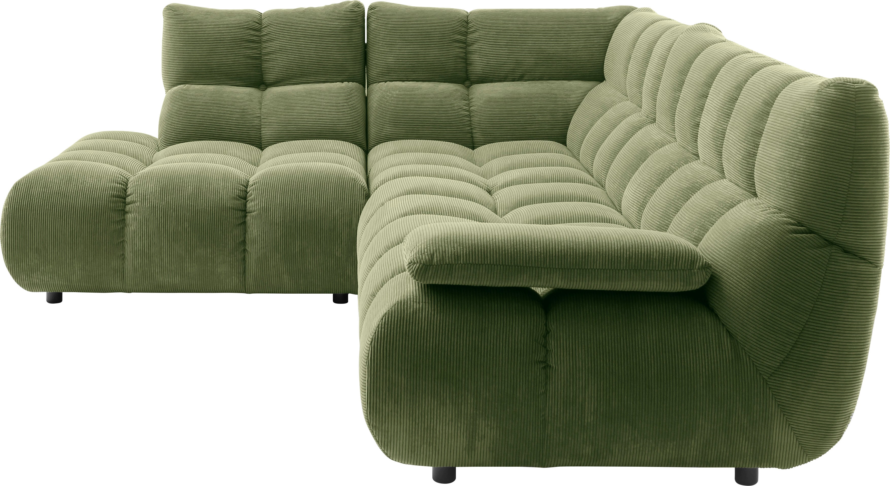 Home affaire Ecksofa "Cozy Bubble, mit klappbarer Armlehne, Breite 324 cm" mit eleganter Steppung, Rundumbezug & weicher Polsterung