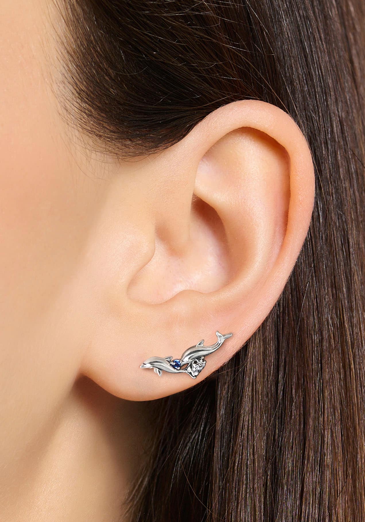 THOMAS SABO Paar Ohrstecker »Ear climber Delfin mit Steinen, H2232-644-1«, mit Spinell (synth.), Zirkonia (synth.)