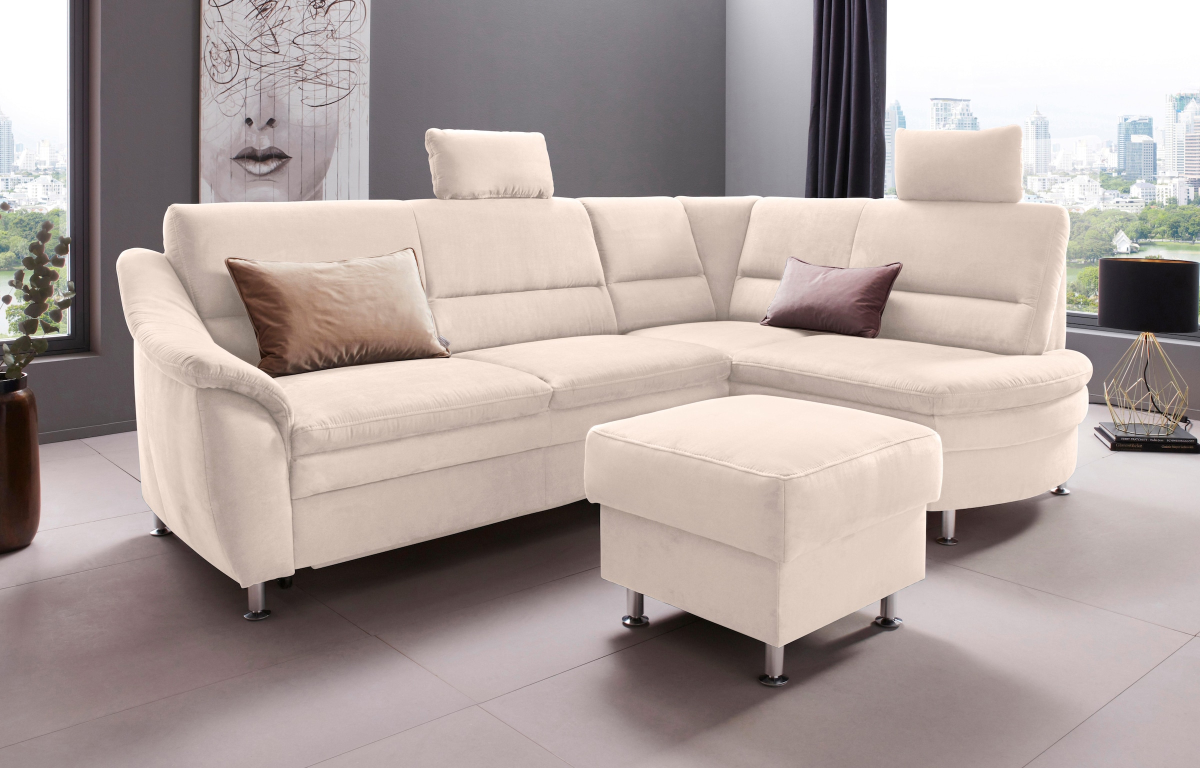OTTO home Ecksofa "Cardoso L-Form" Federkern, wahlweise mit Bett, Schubkasten