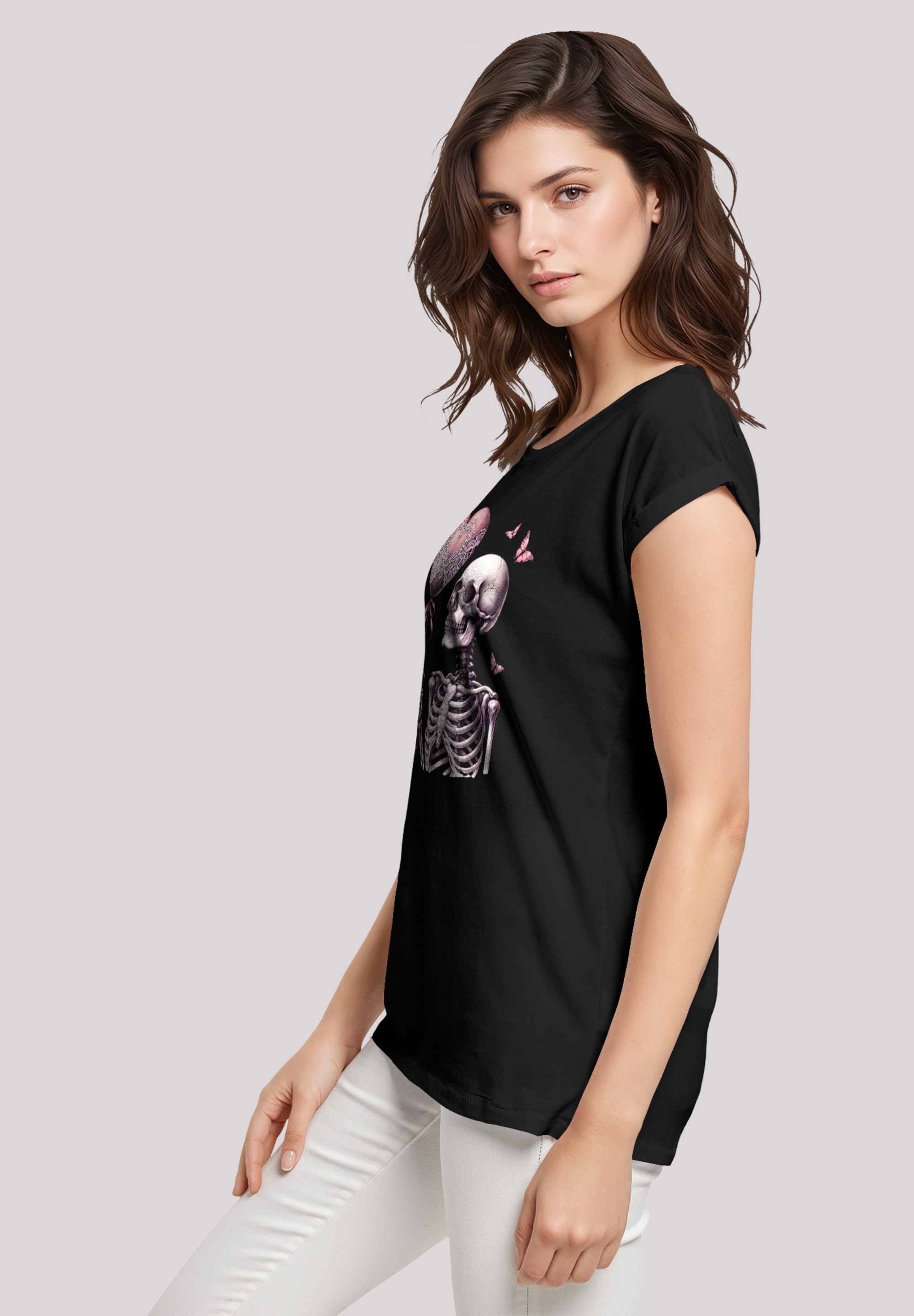 F4NT4STIC T-Shirt »Skelett hält Herzballon«, Premium Qualität