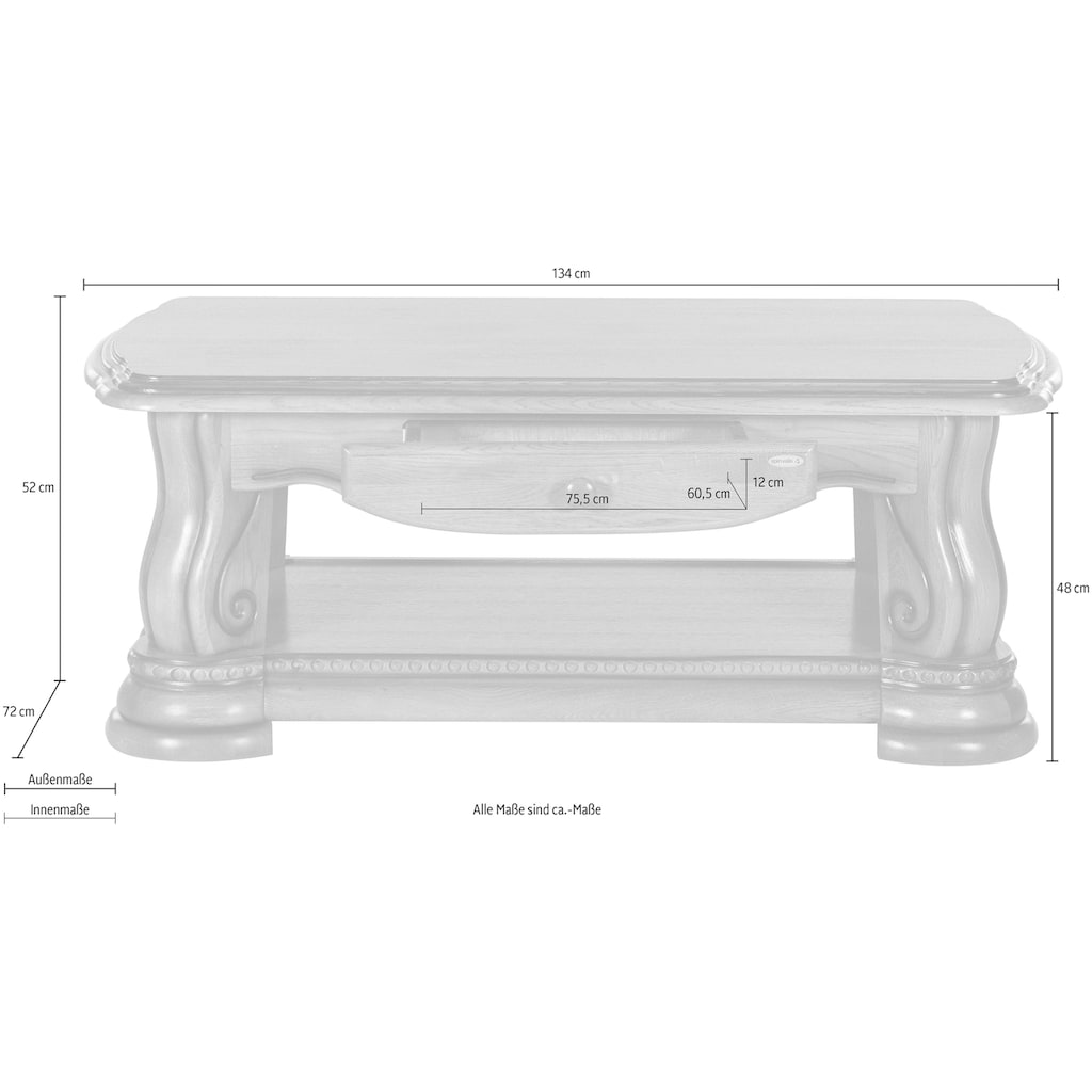 Home affaire Couchtisch »Grizzly«, aus massiver Eiche, 134 cm breit