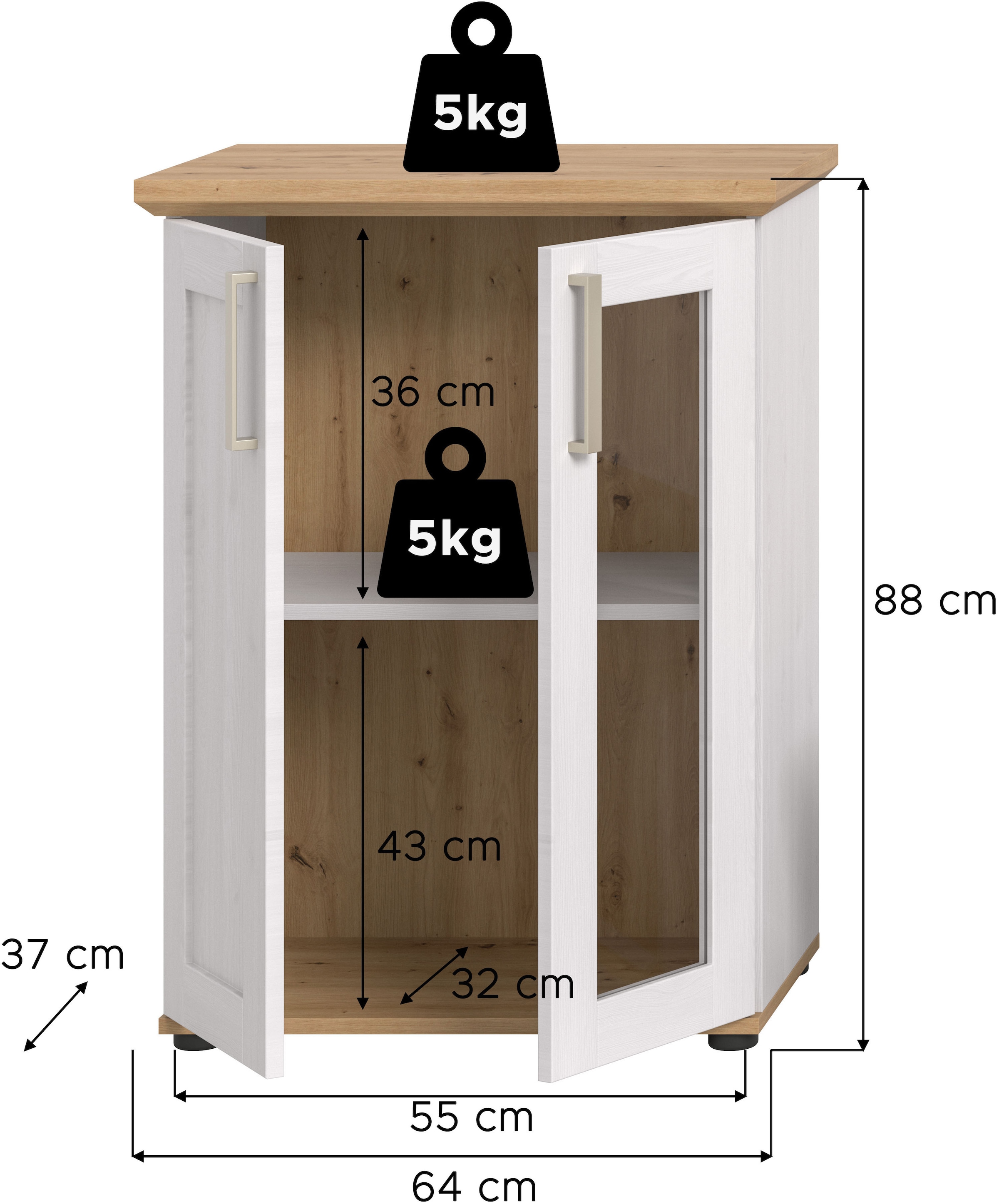 Home affaire Vitrine »Cosenza, Höhe 80 cm, 2 Türen, 2Fächer«, (1 St.), Vitrine, Höhe 88 cm, Wohnzimmer, Esszimmer