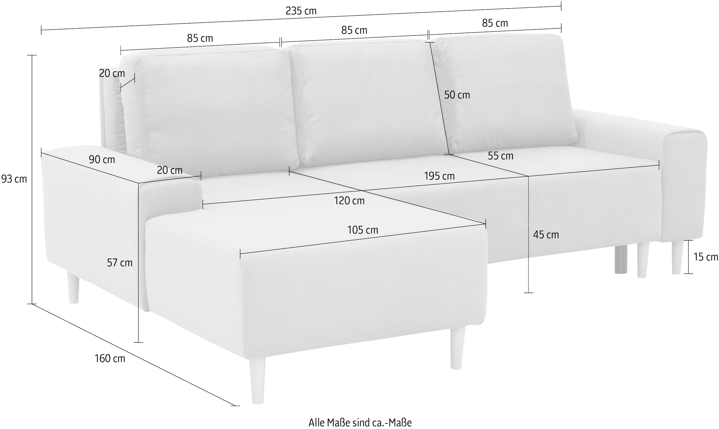 INOSIGN Ecksofa »Samu L-Form«, wahlweise mit Bettfunktion und Bettkasten