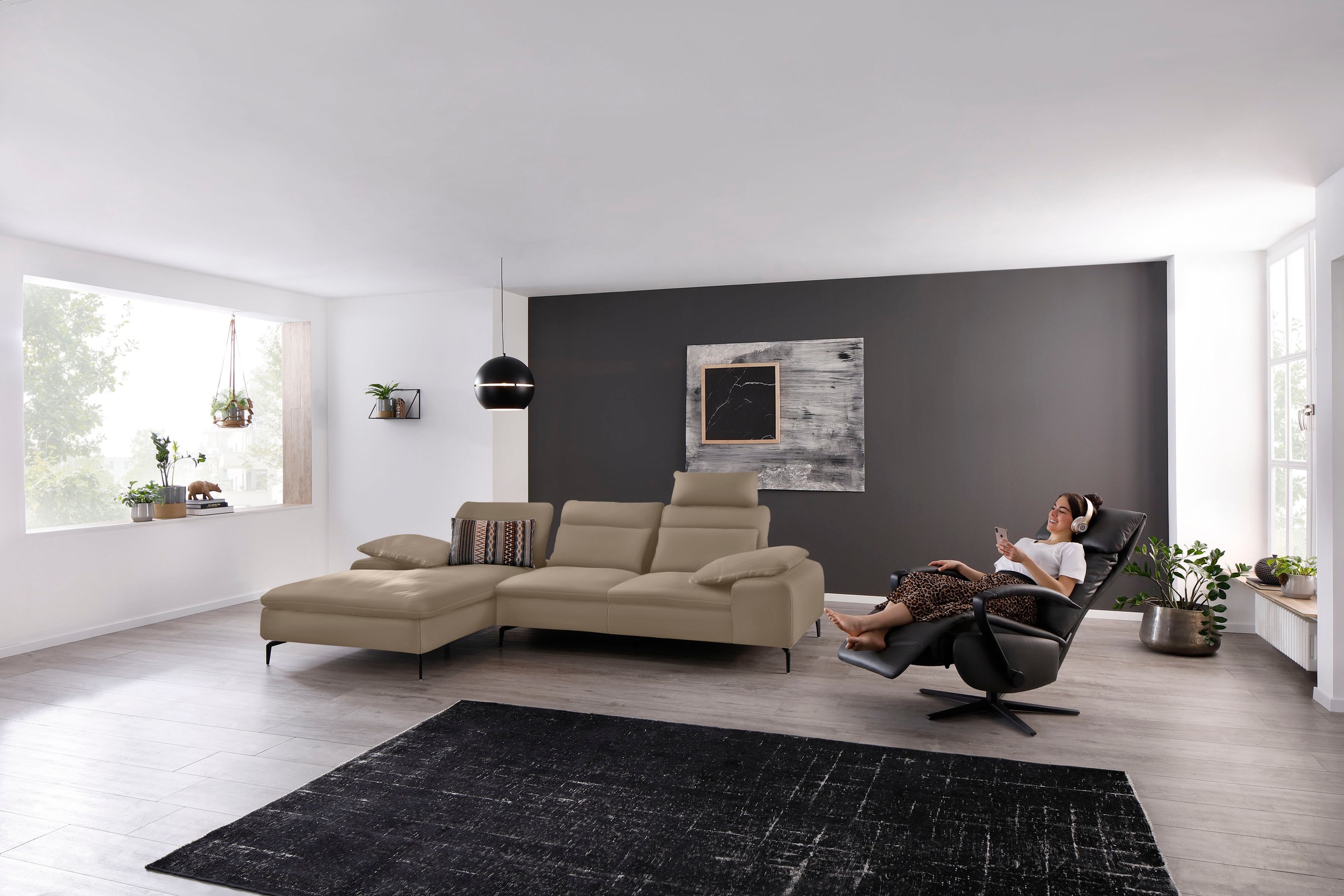W.SCHILLIG Ecksofa "valentinoo, Designsofa, bequem, elegant und zeitlos, L-Form" inklusive Hocker, mit Sitztiefenverstellung, Breite 299 cm