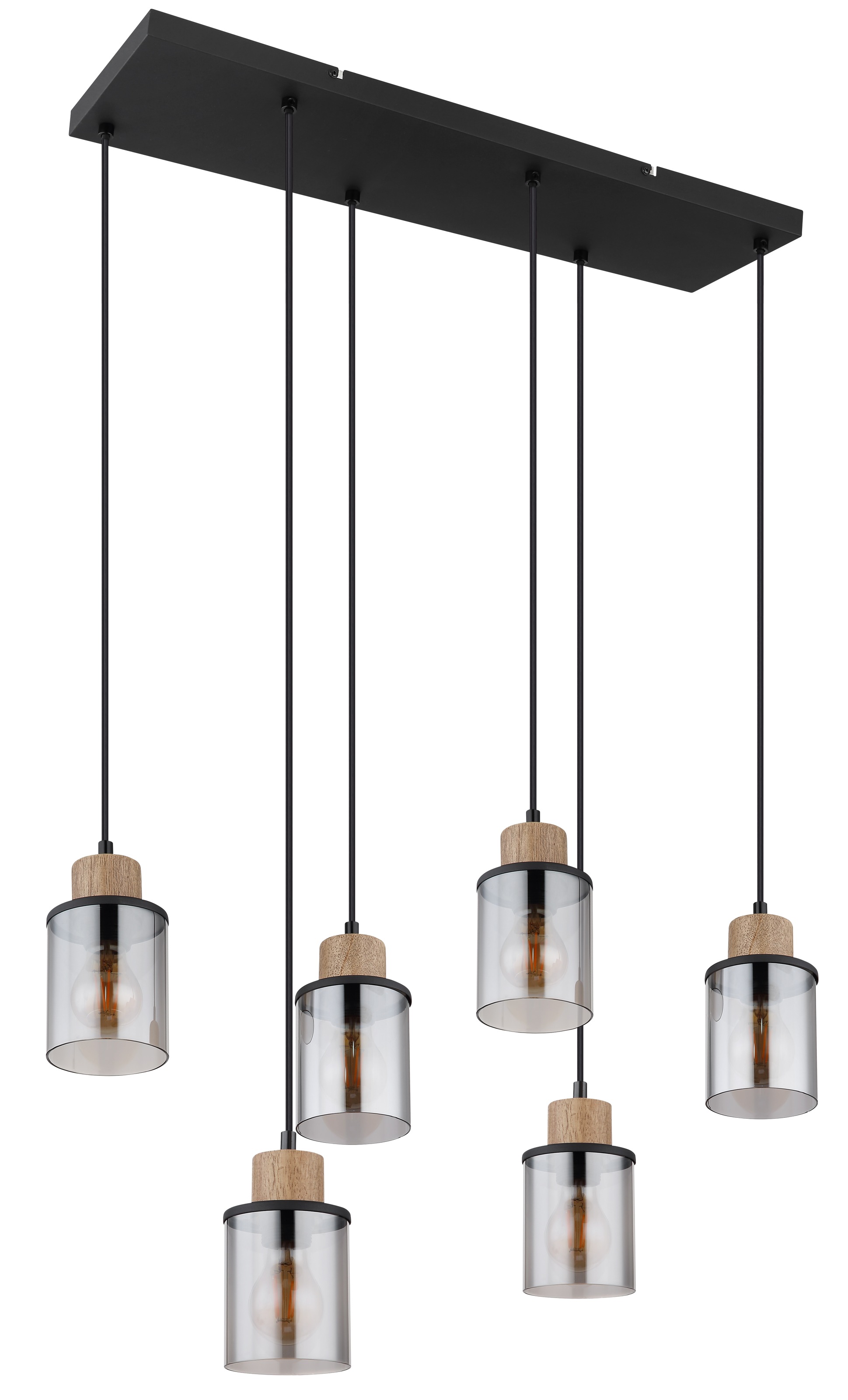 GLOBO LIGHTING Hängeleuchte »REID« E27 1 Stk. Wohnzimmerleuchte schwarz/Holz, Rauchglas, höhenkürzbar